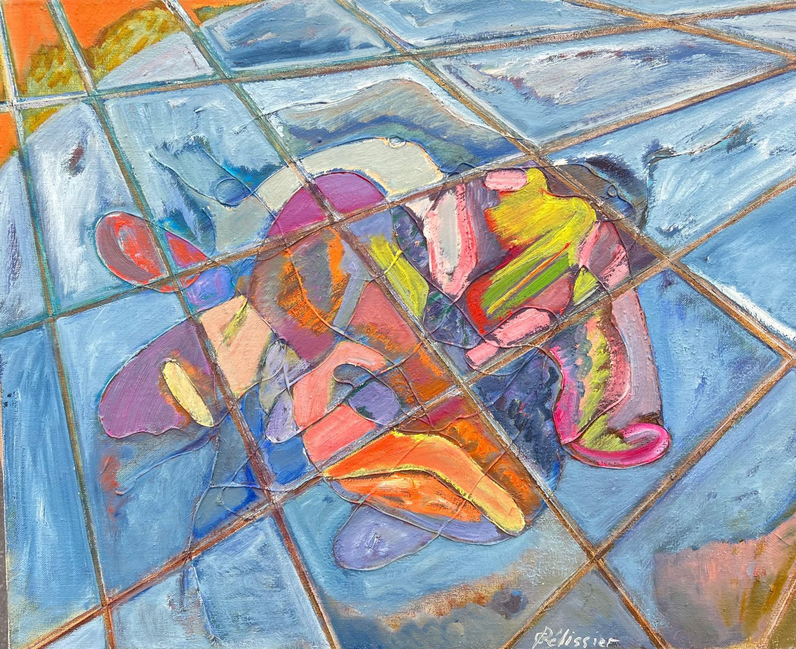 Gilbert Pelissierfrench 20th Century Abstract Interwoven Hues On Tiled Landscape Vibrant