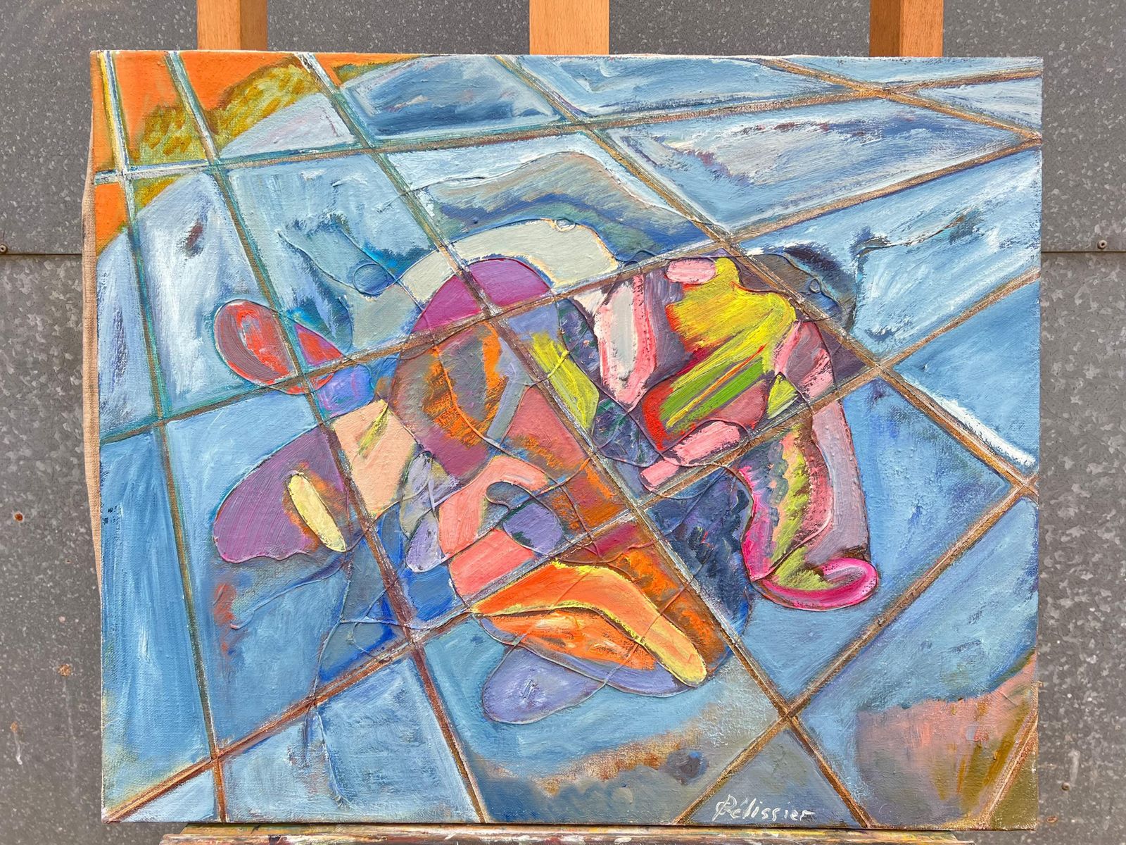 Gilbert Pelissierfrench 20th Century Abstract Interwoven Hues On Tiled Landscape Vibrant photo for sale