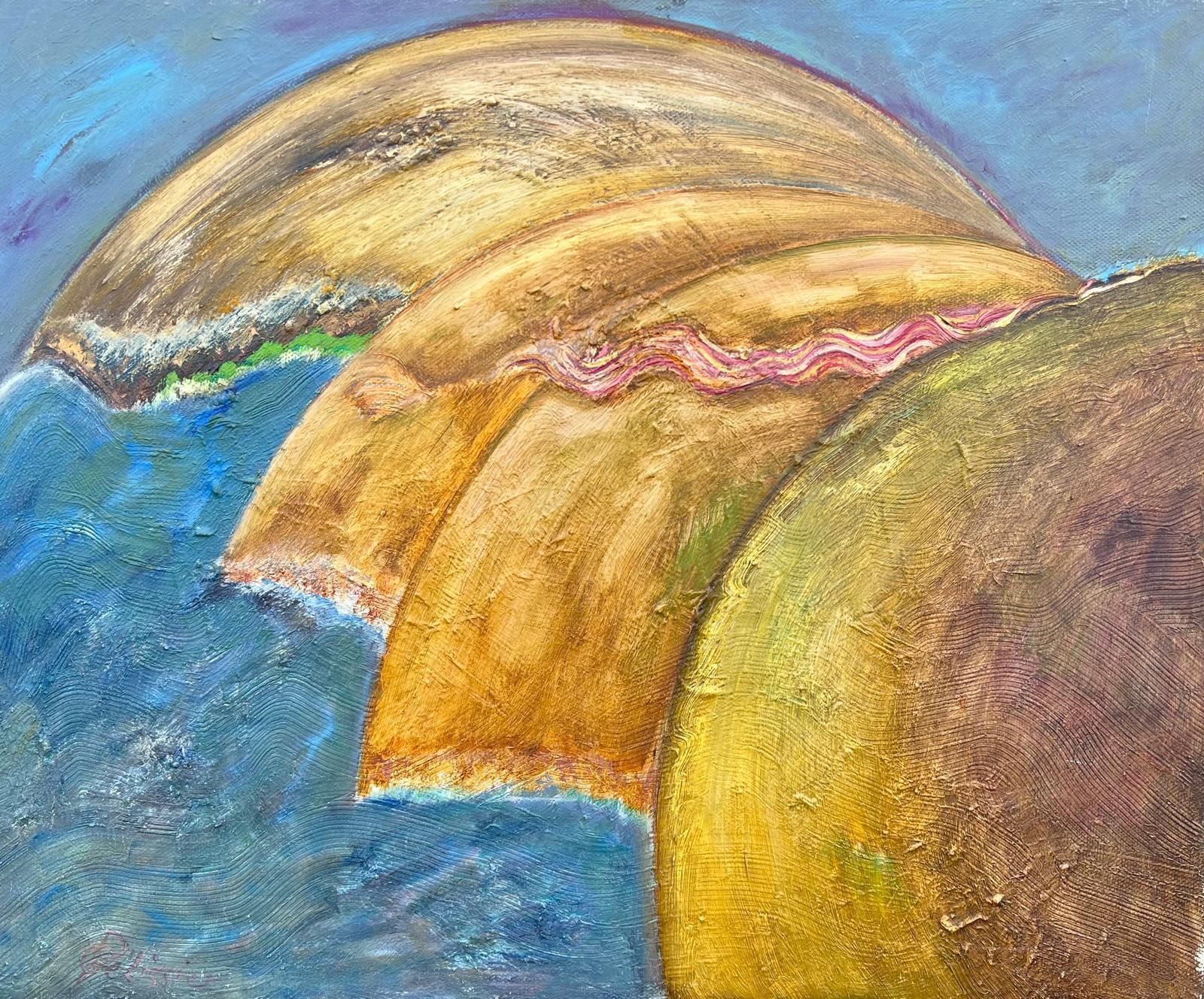 Gilbert Pelissierfrench 20th Century Painting Layered Earth Like Spheres In Abstract Composition1985