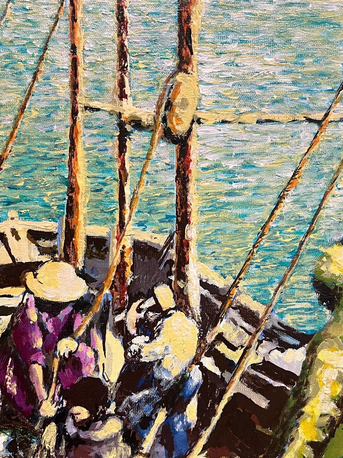 Gilbert Fuliolarge French Modernist Oil Painting Tuna Fishermen At Sea With Their Catch, 19931993 photo Art