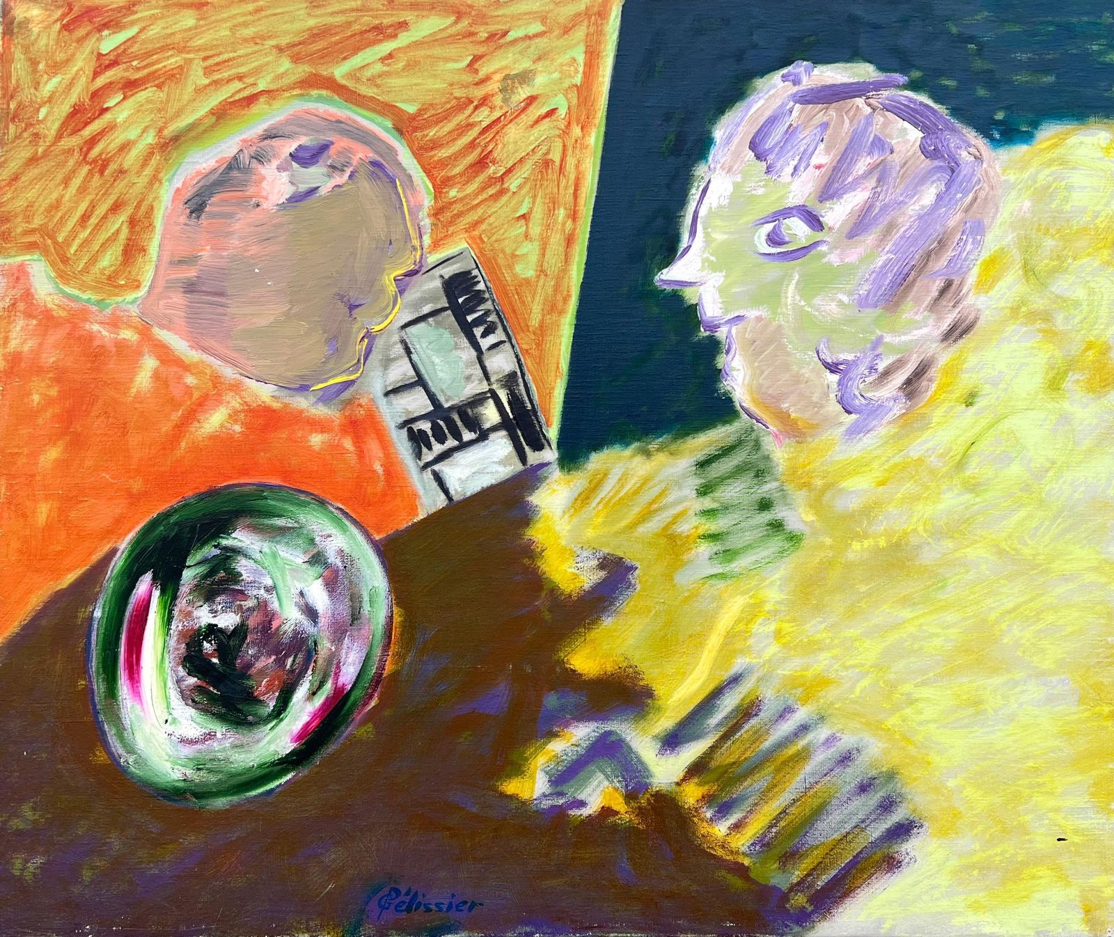 Gilbert Pelissierfrench 20th Century Huge Abstract Surrealist Encounter In Bold Hues