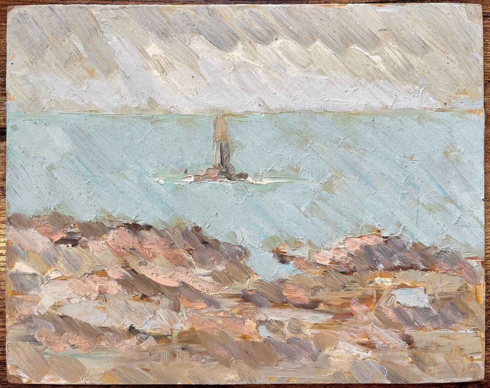 Fanch Lelfrench Impressionist Oil Painting Of A Coastal Lighthouse photo furniture