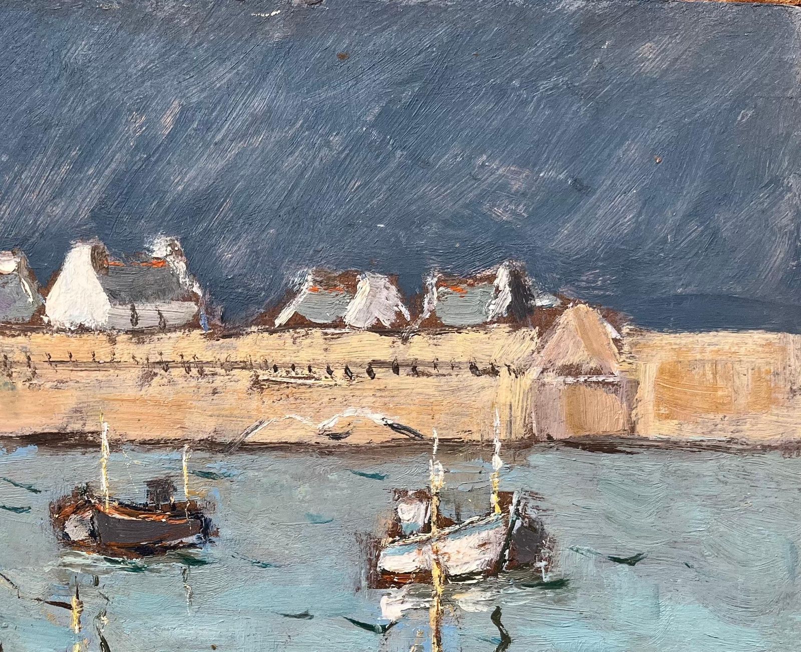 Fanch Lelfrench Impressionist Oil Painting Of Fishing Boats In A Harbor1997 photo 544.0