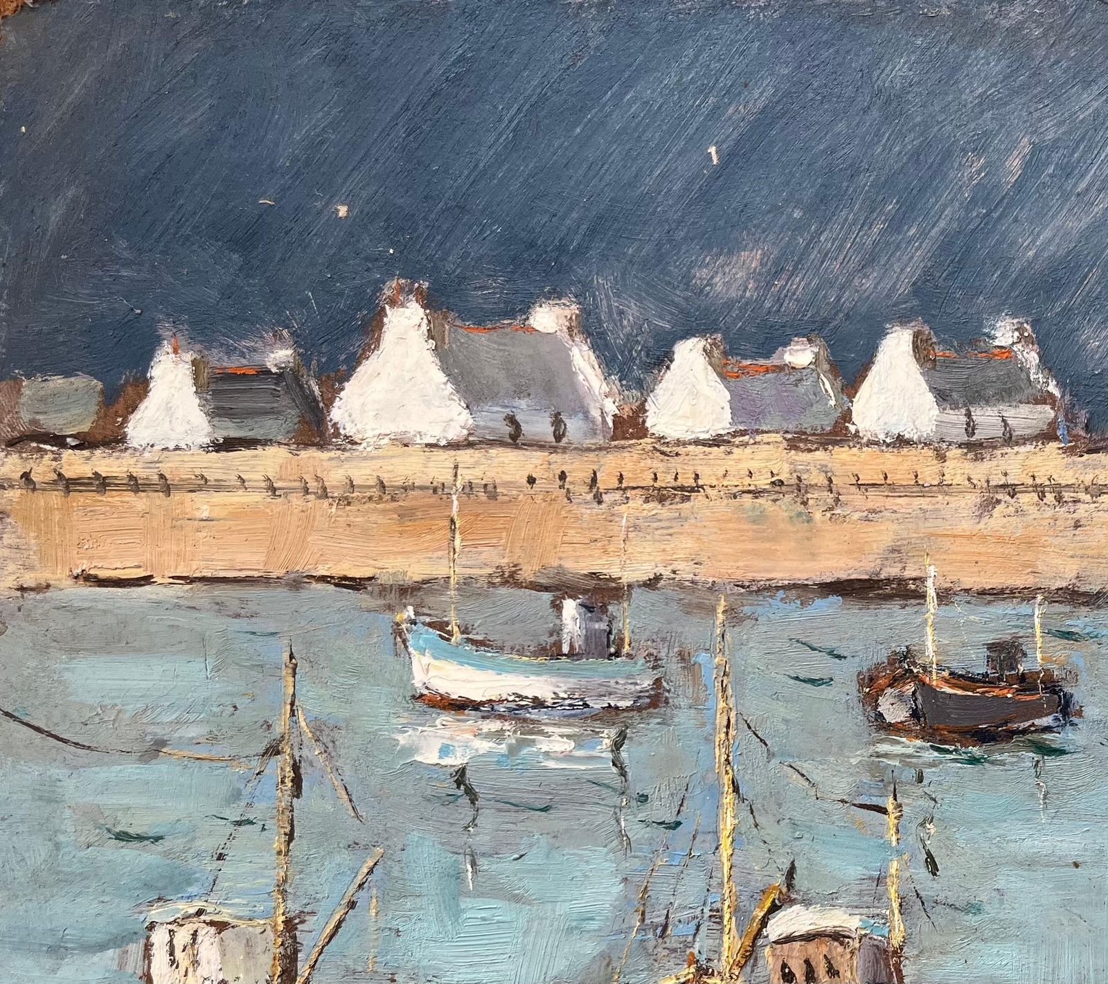 Fanch Lelfrench Impressionist Oil Painting Of Fishing Boats In A Harbor1997 photo vinterior