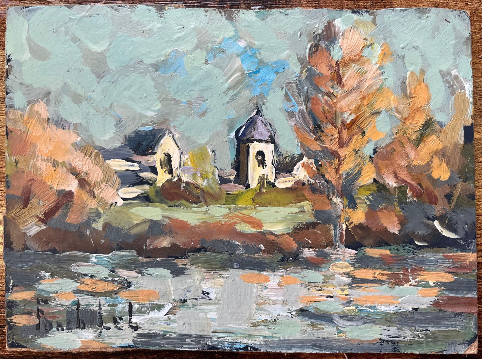 Fanch Lelfrench Impressionist Oil Painting Of Riverside Scene In Guînes, Northern France1997 photo furniture