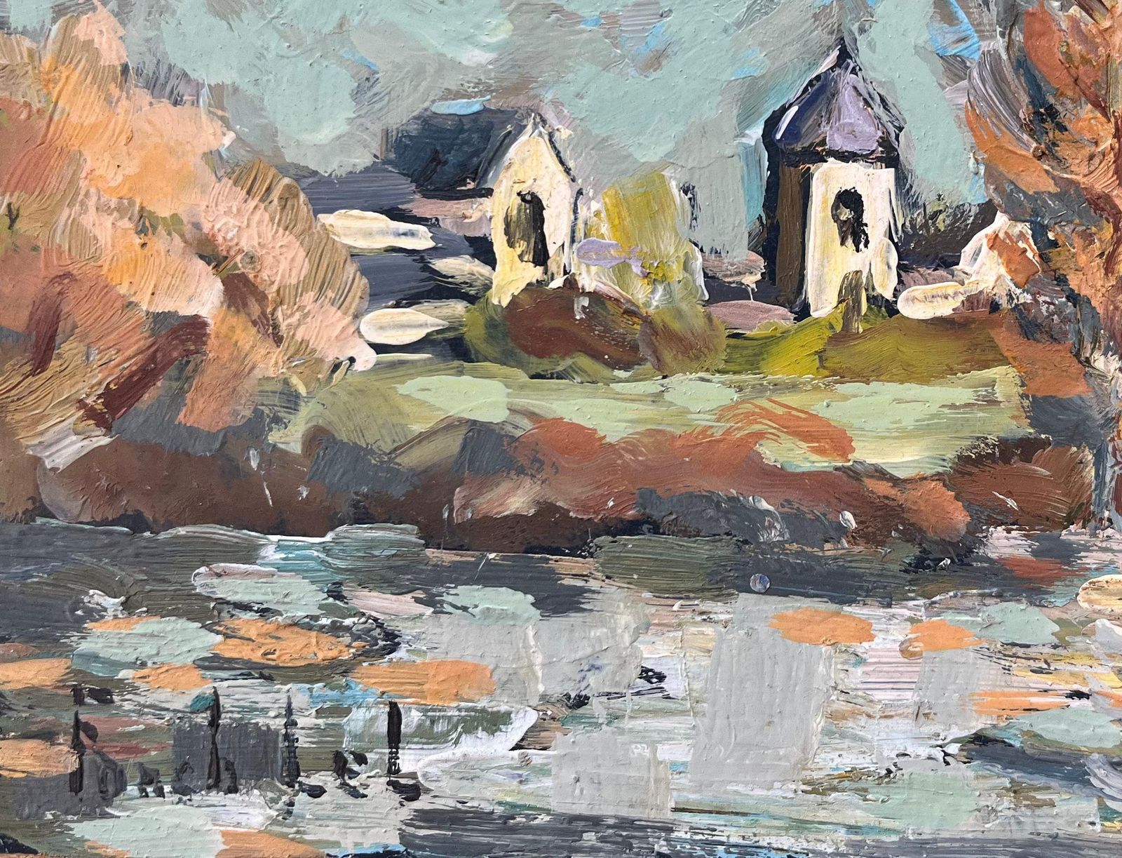 Fanch Lelfrench Impressionist Oil Painting Of Riverside Scene In Guînes, Northern France1997 photo vinterior