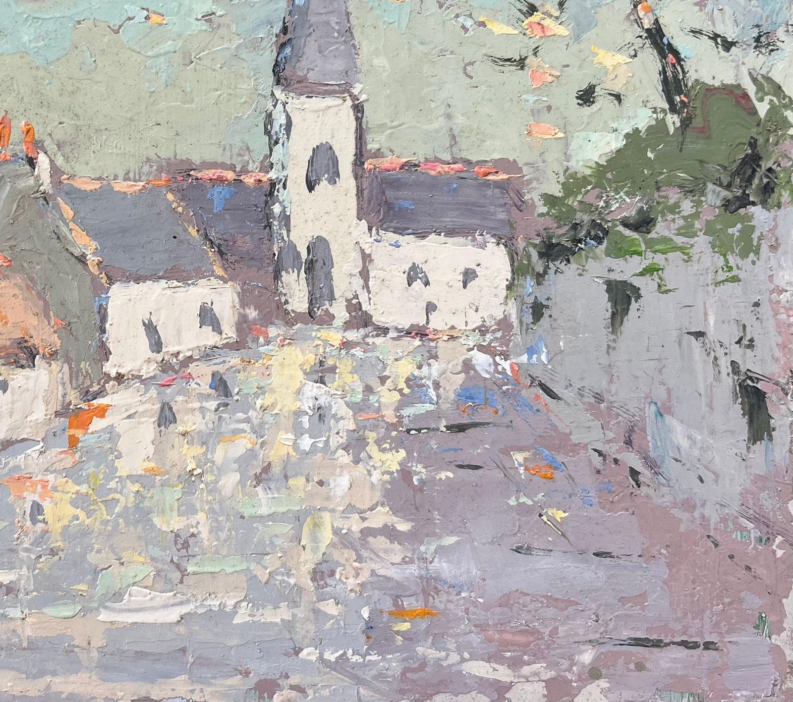 Fanch Lelfrench Impressionist Oil Painting Of Charming Village Scene With Spired Church photo Art