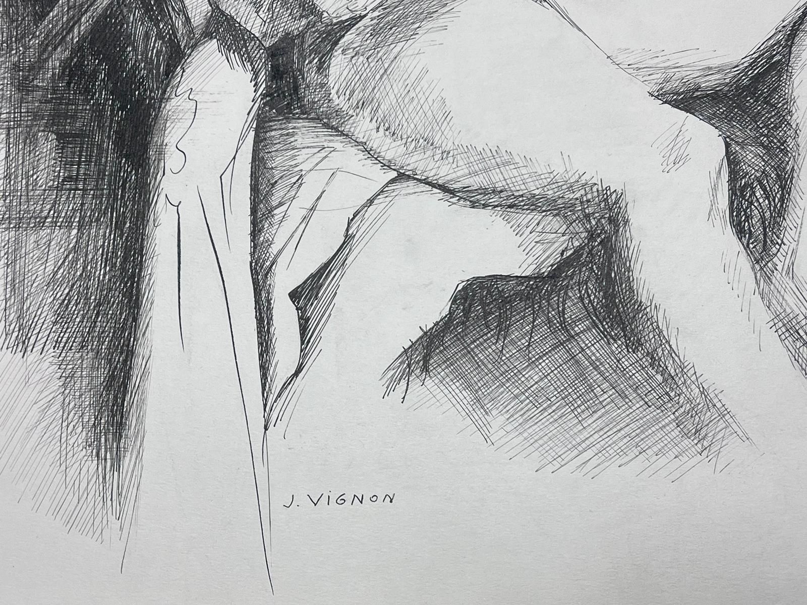 Josine Vignonelegant Ink Drawing Of A Reclining Female Nude1950s photo Art
