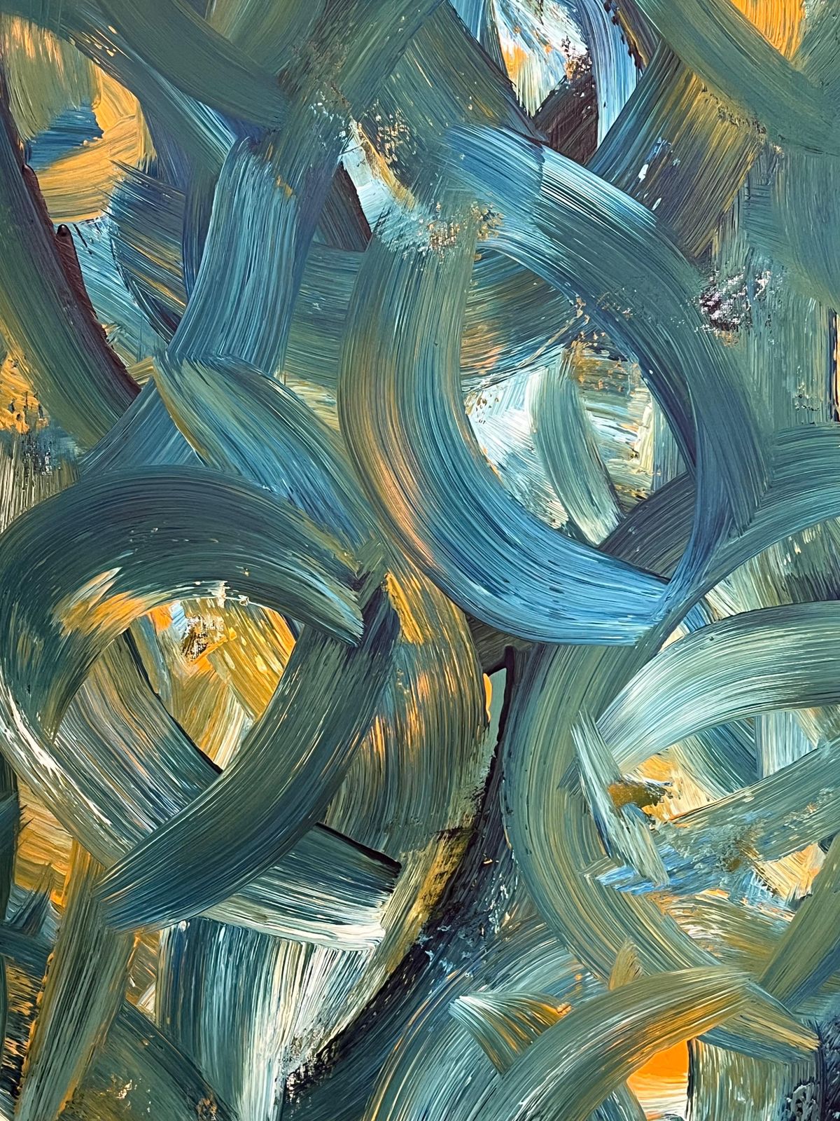 Sally Bradshawbritish Abstract Painting Contemporary Bold Brushstrokes In Teal Blue And Yellowc.2024 photo 2239.0