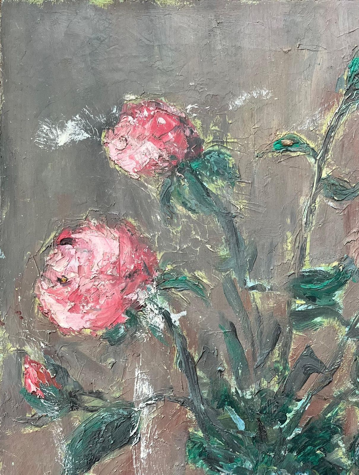 Fanch Lelfrench Impressionist Oil Painting Of Pink Roses In A Glass Vase photo for sale