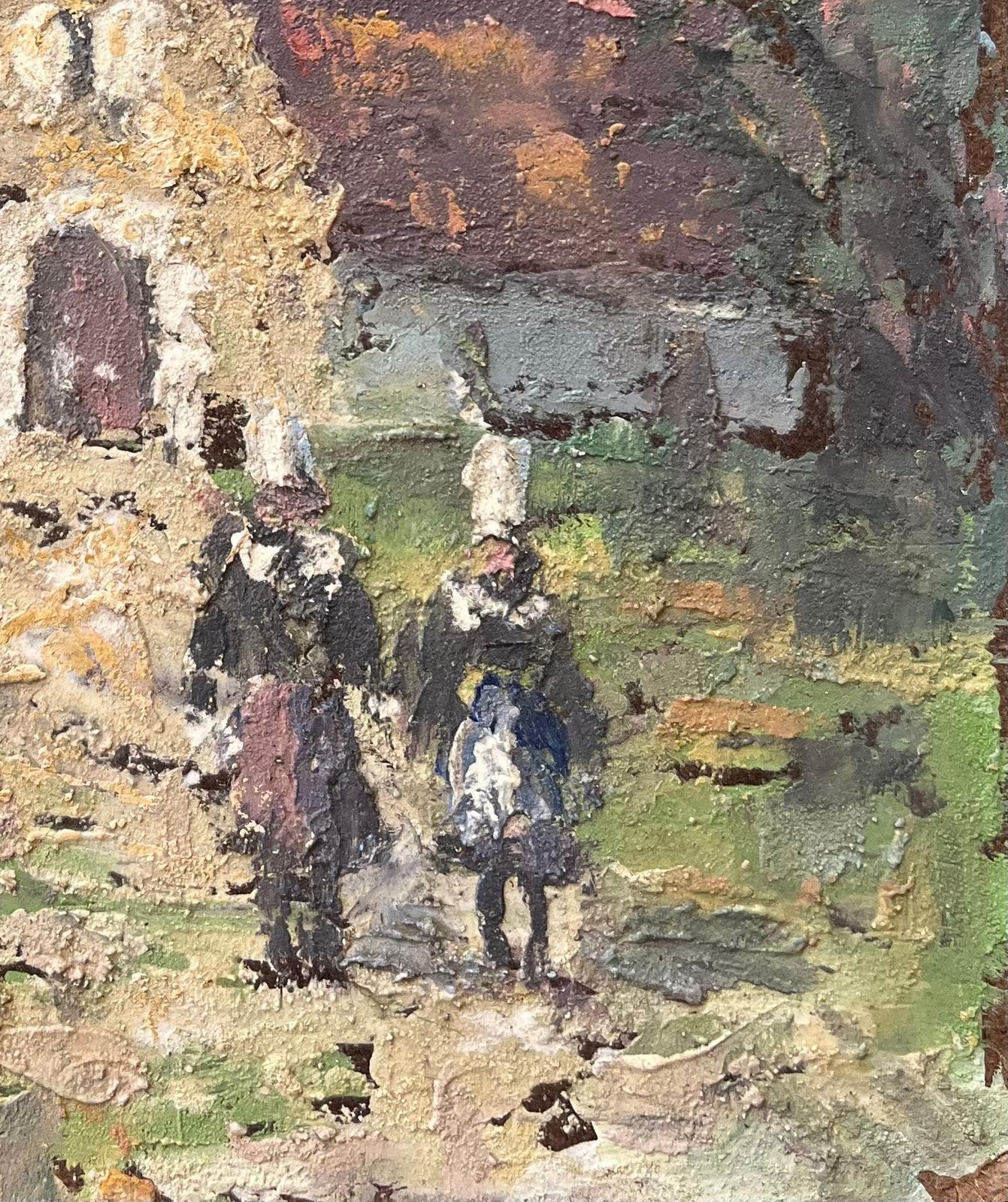 Fanch Lelfrench Impressionist Oil Painting Of A Rural Chapel With Figures photo Art