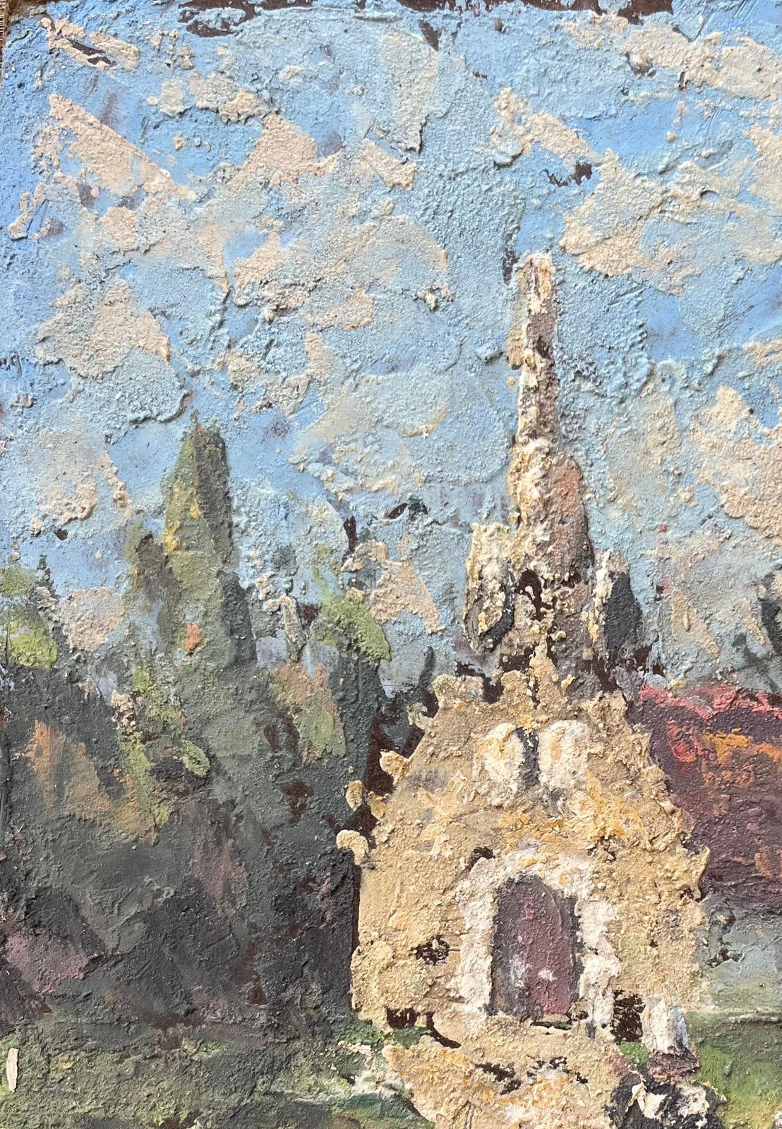 Fanch Lelfrench Impressionist Oil Painting Of A Rural Chapel With Figures photo 392.0