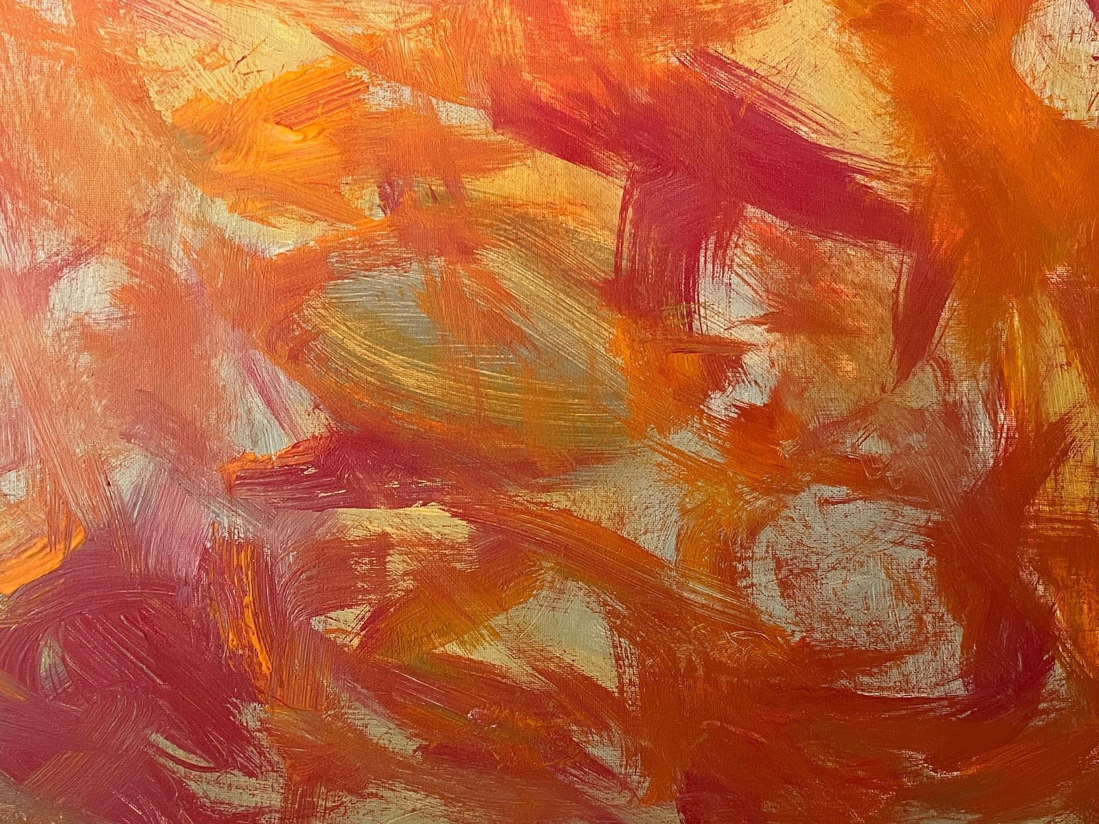 Sally Bradshawbritish Abstract Painting Contemporary Bold Autumnal Colours Of Orange And Pinkc.2024 photo Art