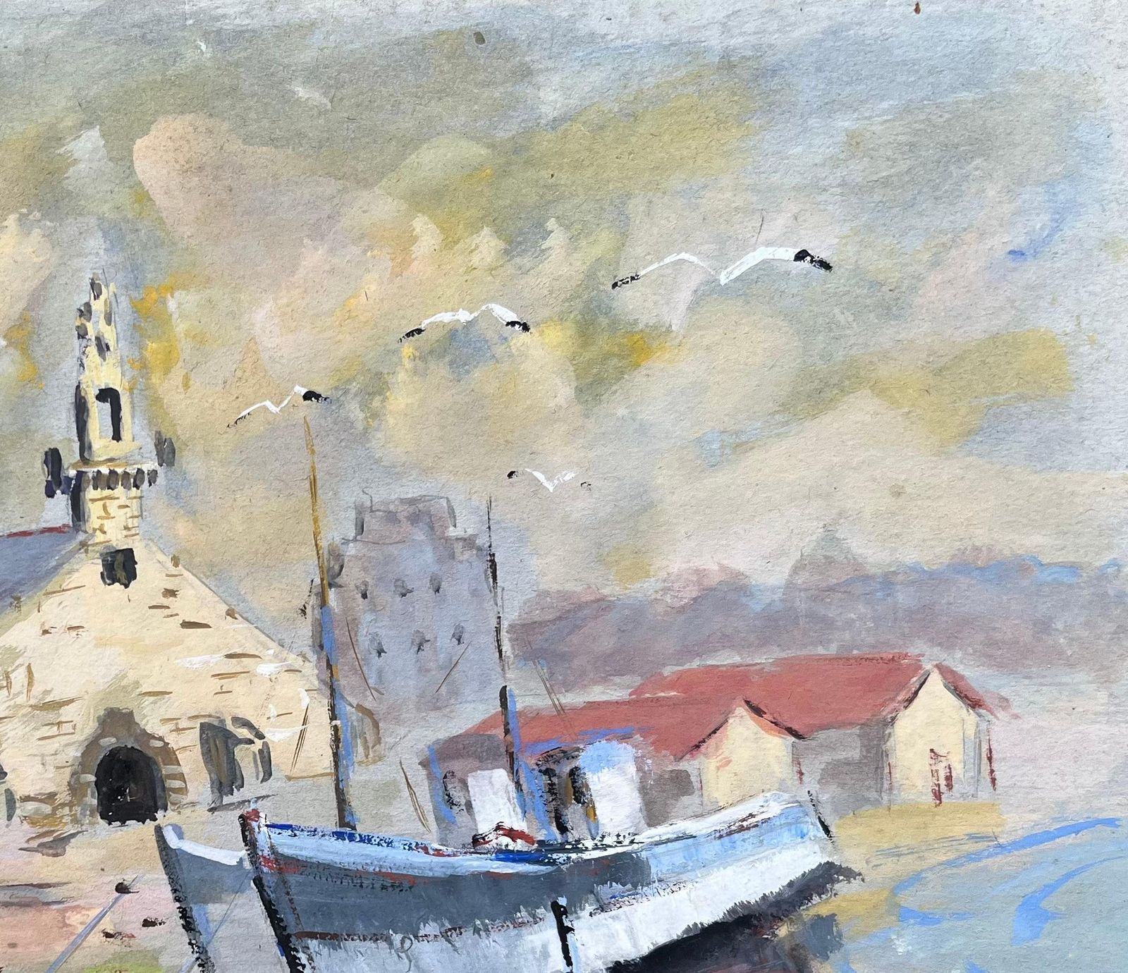 Fanch Lelfrench Impressionist Oil Painting Of A Chapel And Fishing Boat In Camaret1993 photo Art