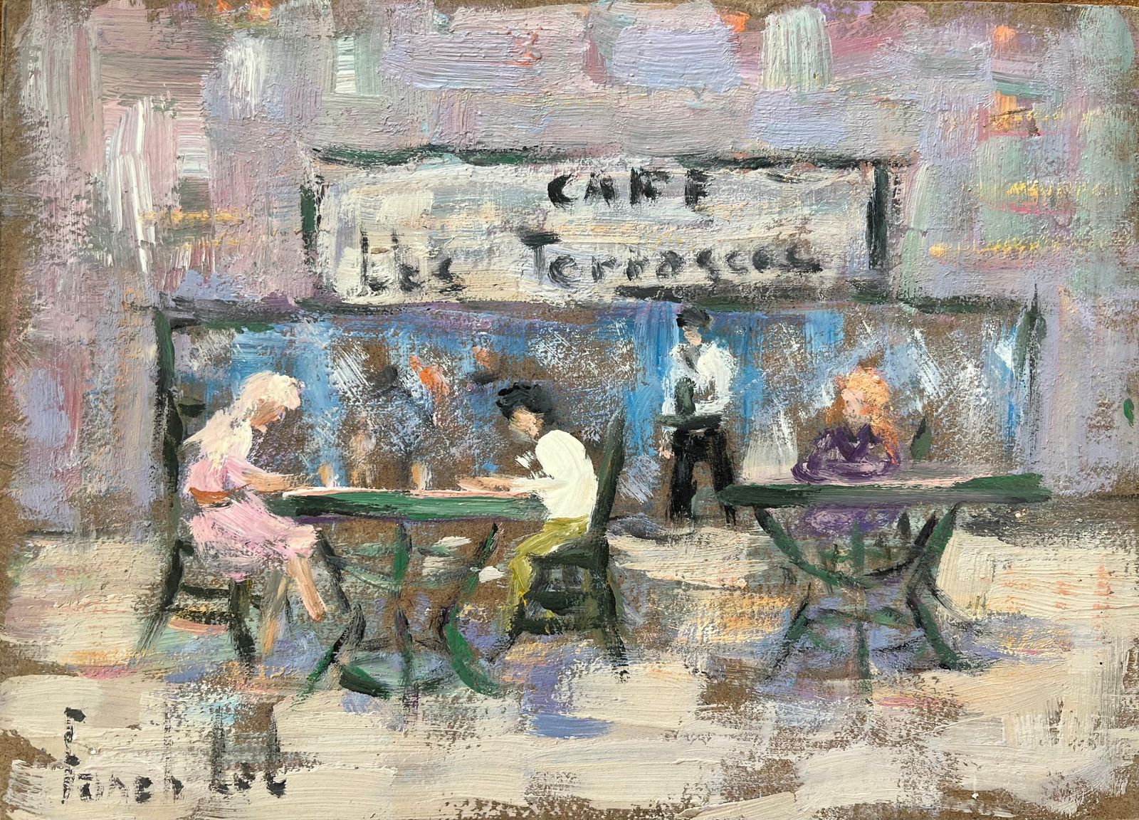Fanch Lelfrench Impressionist Oil Painting Of Café Scene At Café Des Terrasses