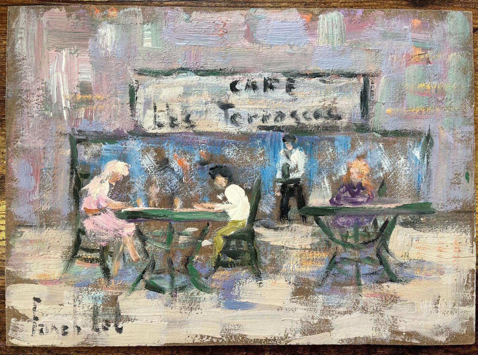 Fanch Lelfrench Impressionist Oil Painting Of Café Scene At Café Des Terrasses photo furniture