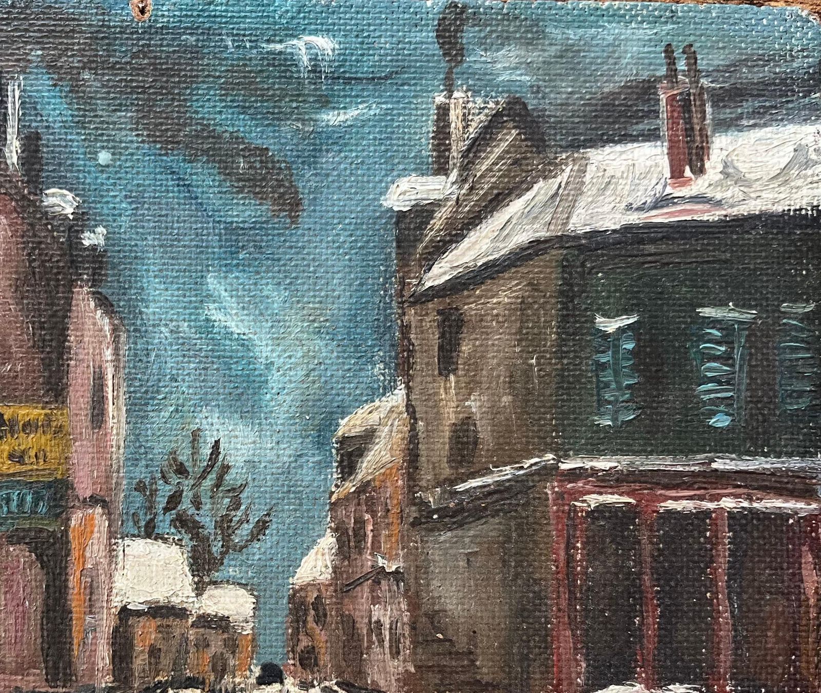 Fanch Lelfrench Impressionist Oil Painting Of Figures Walking In Snowy Townscape At Dusk photo vinterior