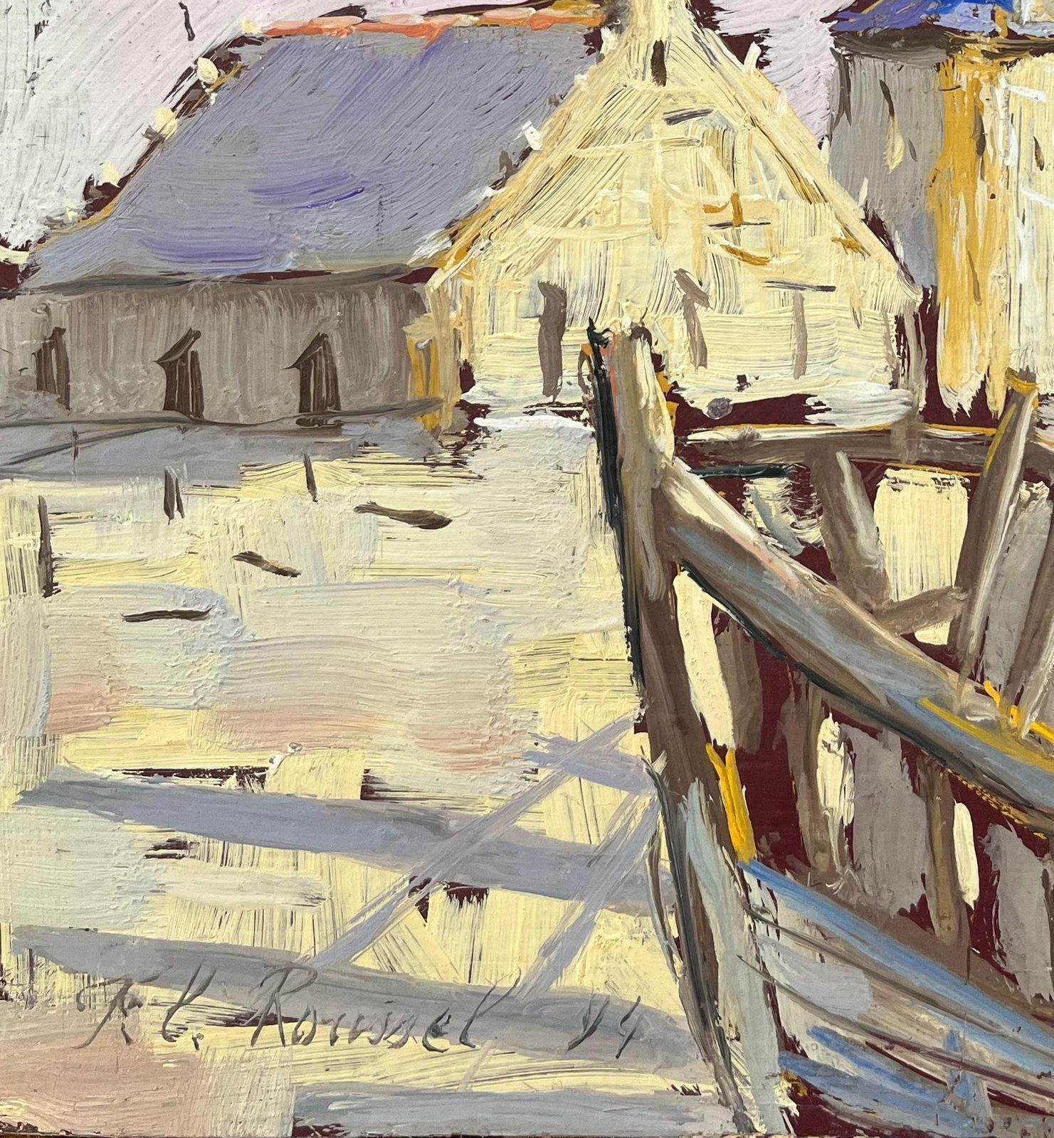 Unknownimpressionist Oil Painting Of A Coastal Village With Boats1994 photo Art