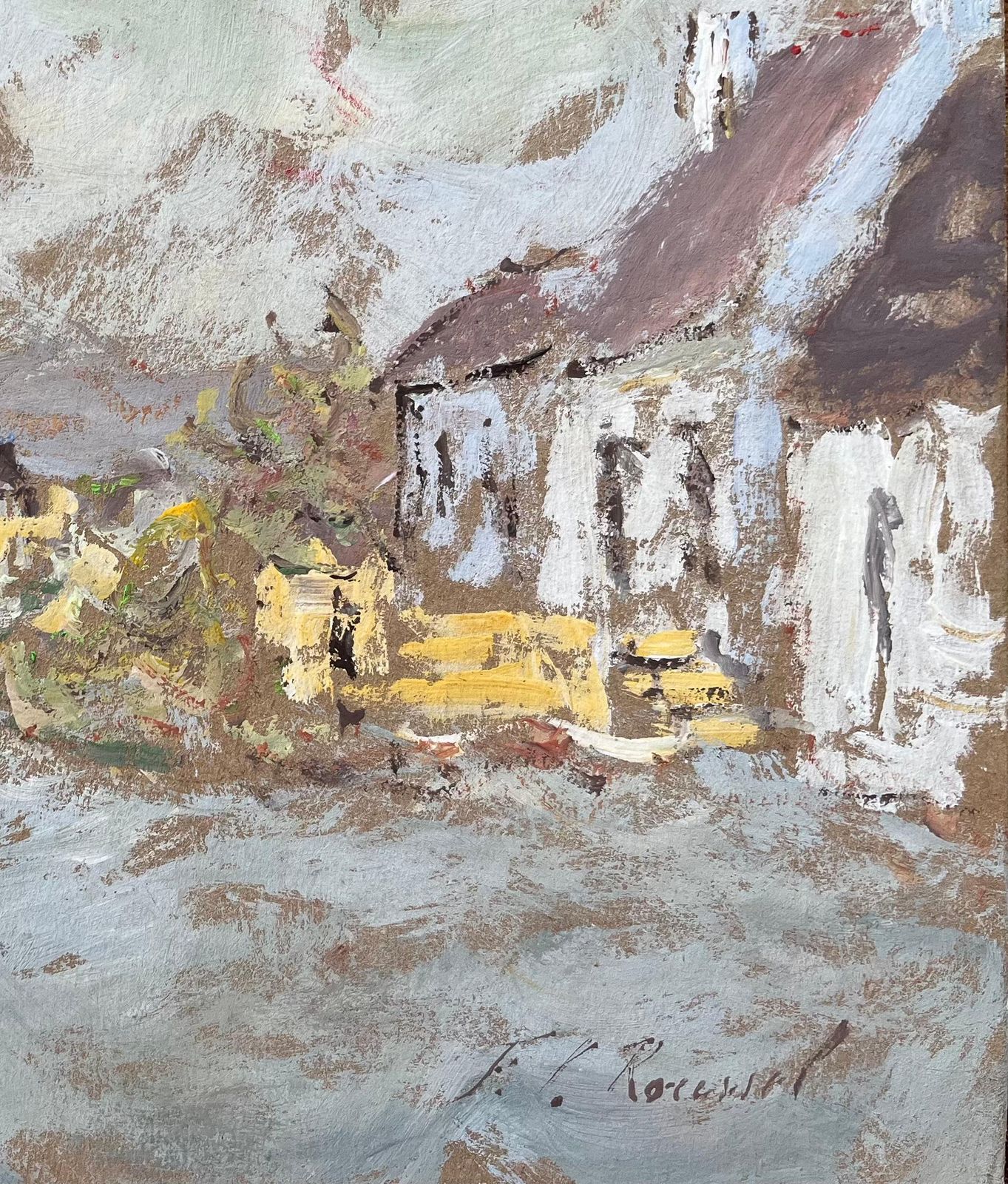 F.T Rousselimpressionist Oil Painting Of A Village Street Scene1995 photo for sale