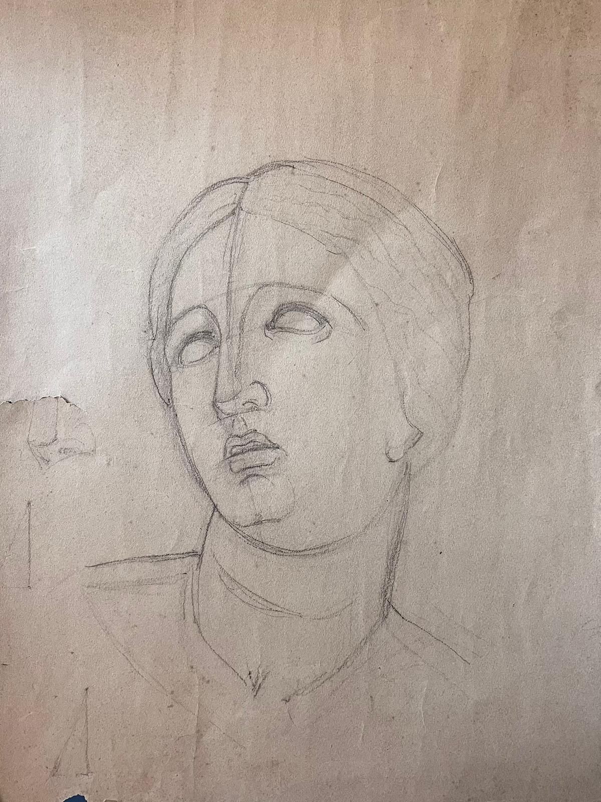 French Schoolantique Pencil Study Of A Classical Female Bust Portrait19th Century photo Art