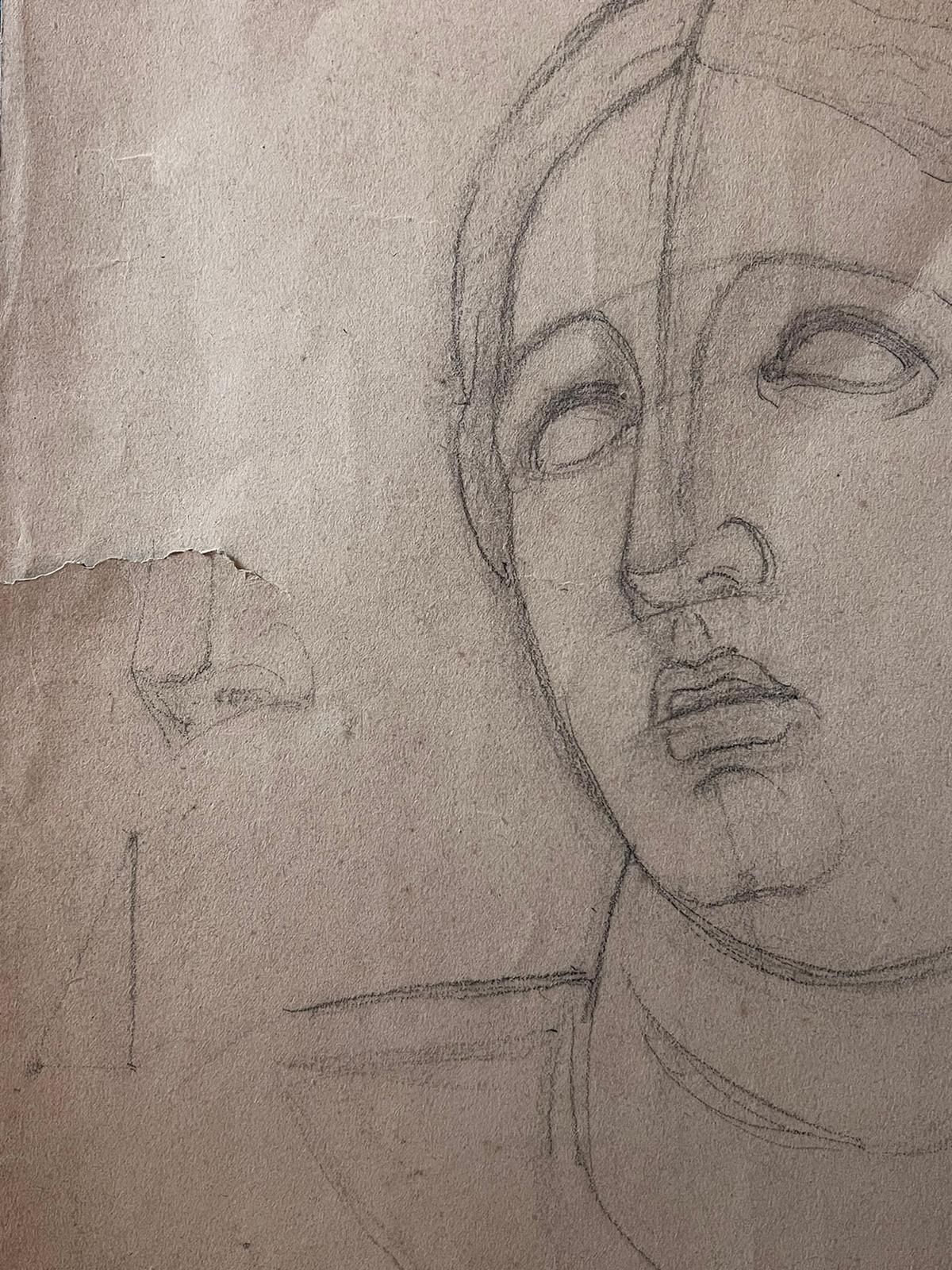 French Schoolantique Pencil Study Of A Classical Female Bust Portrait19th Century photo vintage