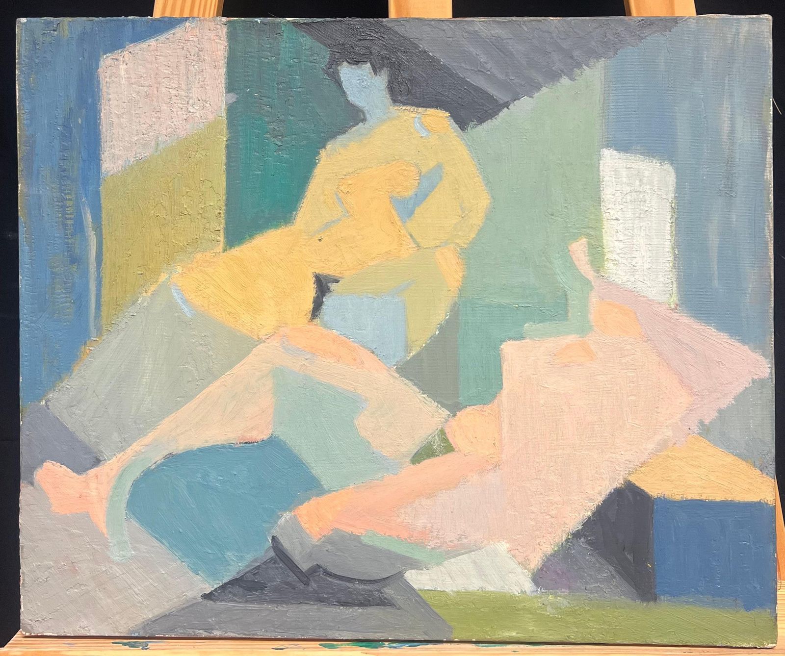 Therese Hummelmid 20th Century French Oil Painting Cubist Portrait Of Nude Figure1950 photo for sale