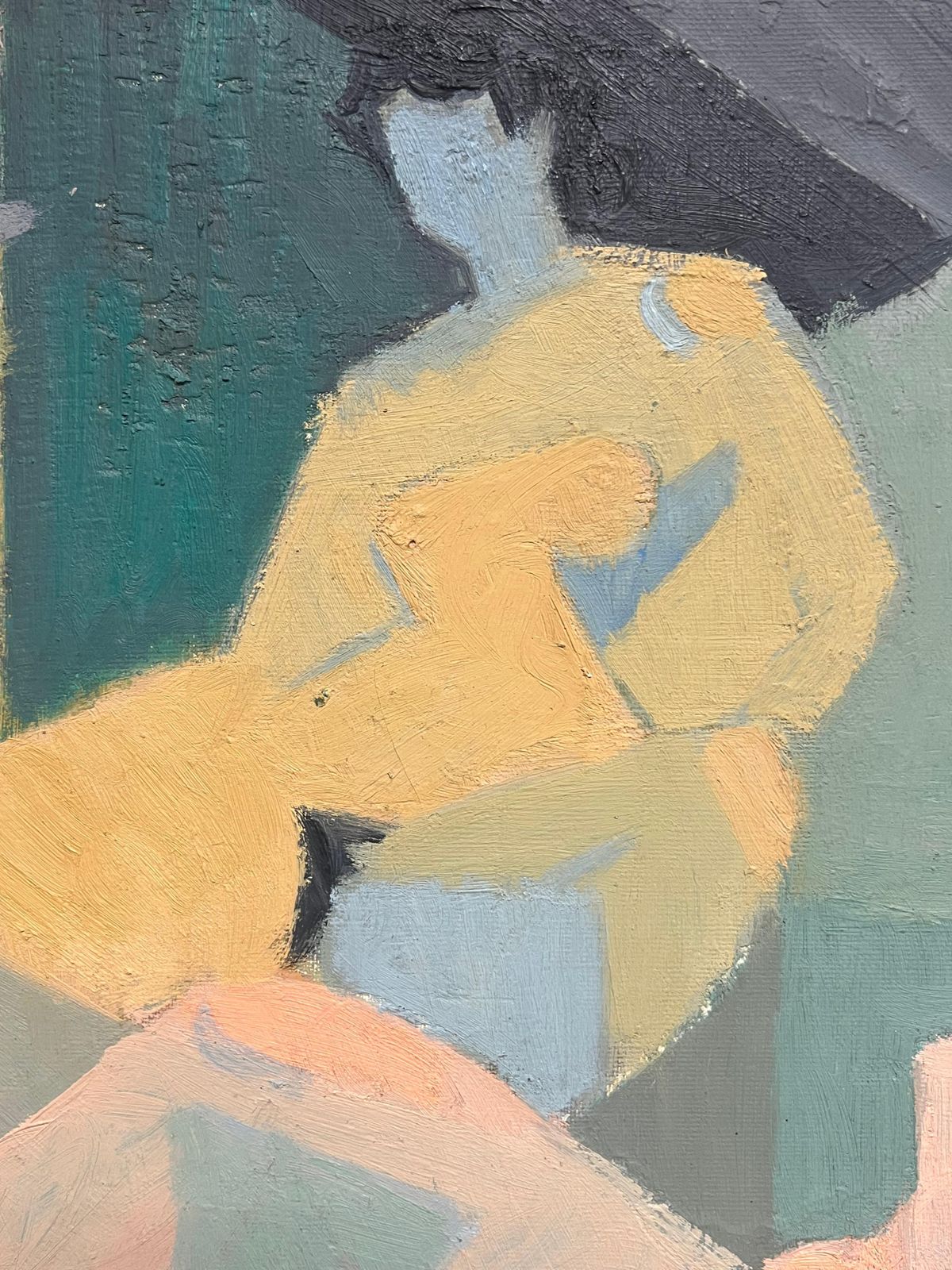 Therese Hummelmid 20th Century French Oil Painting Cubist Portrait Of Nude Figure1950 photo Art