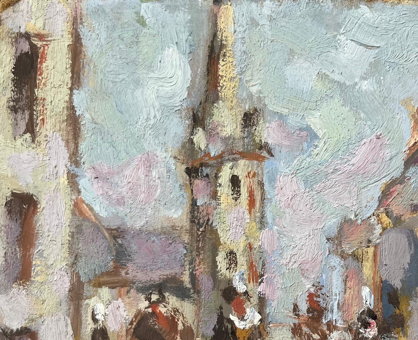Fanch Lelfrench Impressionist Oil Painting Of Village Street Scene With Figures1997 photo vinterior