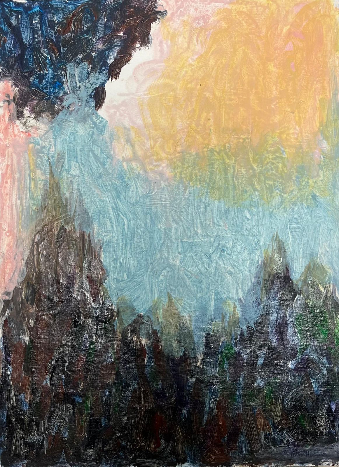 Armand Rottenbergdreamscape Dawn Abstract Landscape With Textured Mountains And Radiant Sky