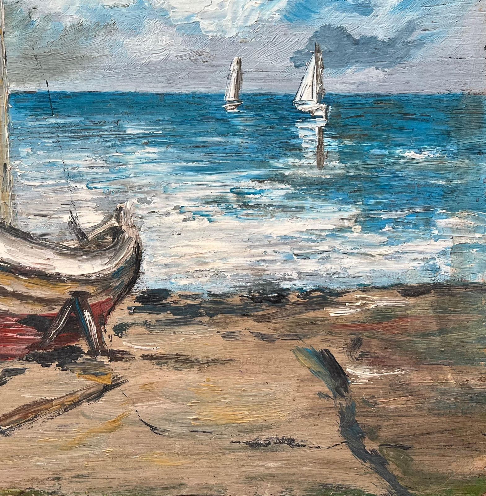 Fanch Lelfrench Impressionist Oil Painting Of Resting Boats On A Tranquil Shoreline photo Art