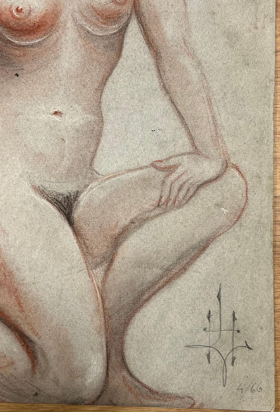 Dagmar Web1960's Original French Pastel Sketch Nude Kneeling Nude Study Poised Elegance1960's photo Art