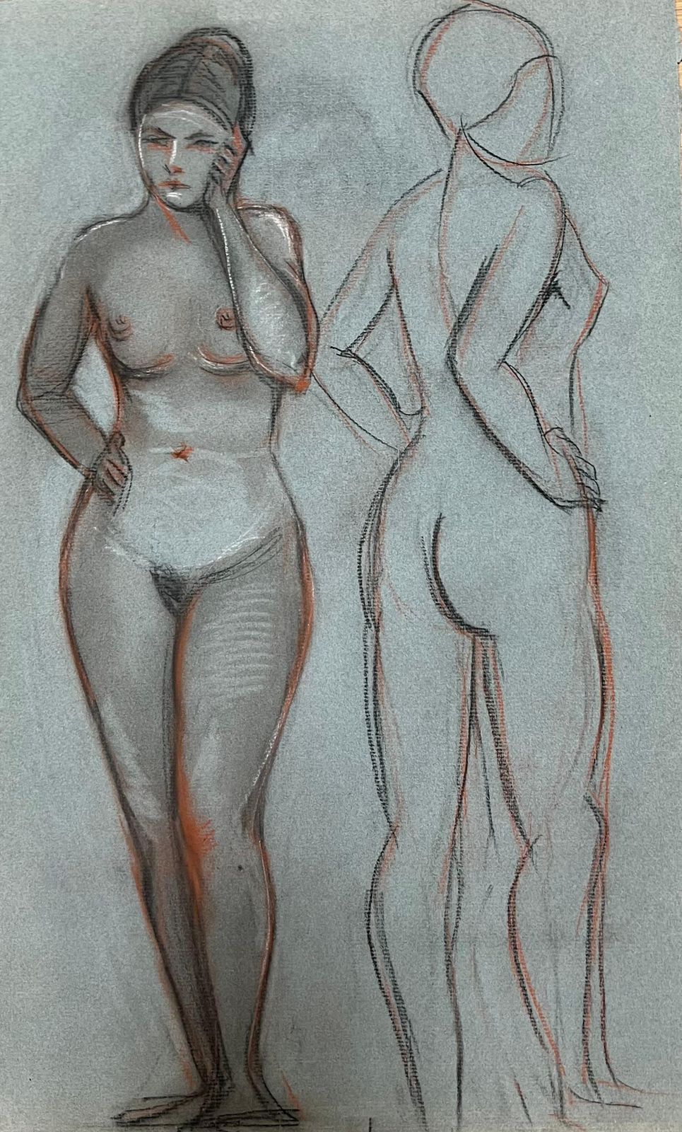 Dagmar Web1960's Original French Pastel Sketch Nude Standing Female Dual Pose Study1960's