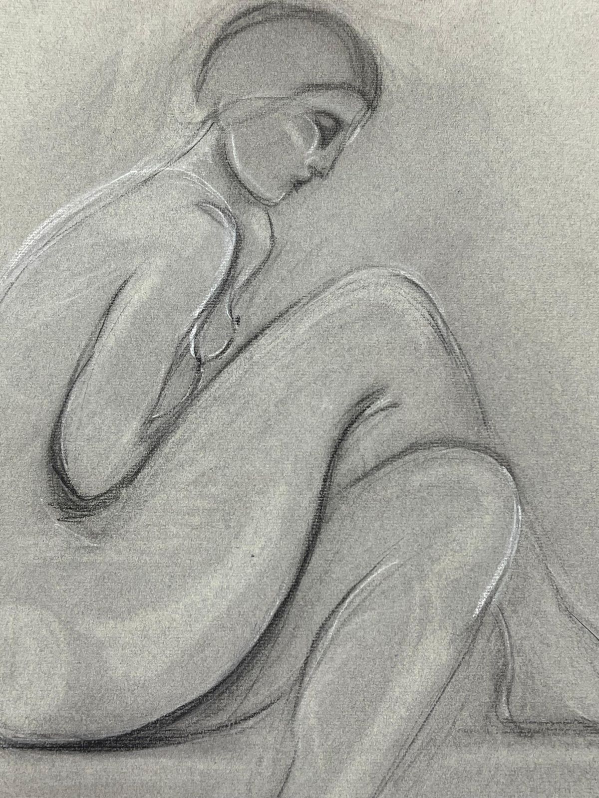 Dagmar Web1960's Original French Pastel Sketch Contemplative Seated Nude Model1960's photo Art