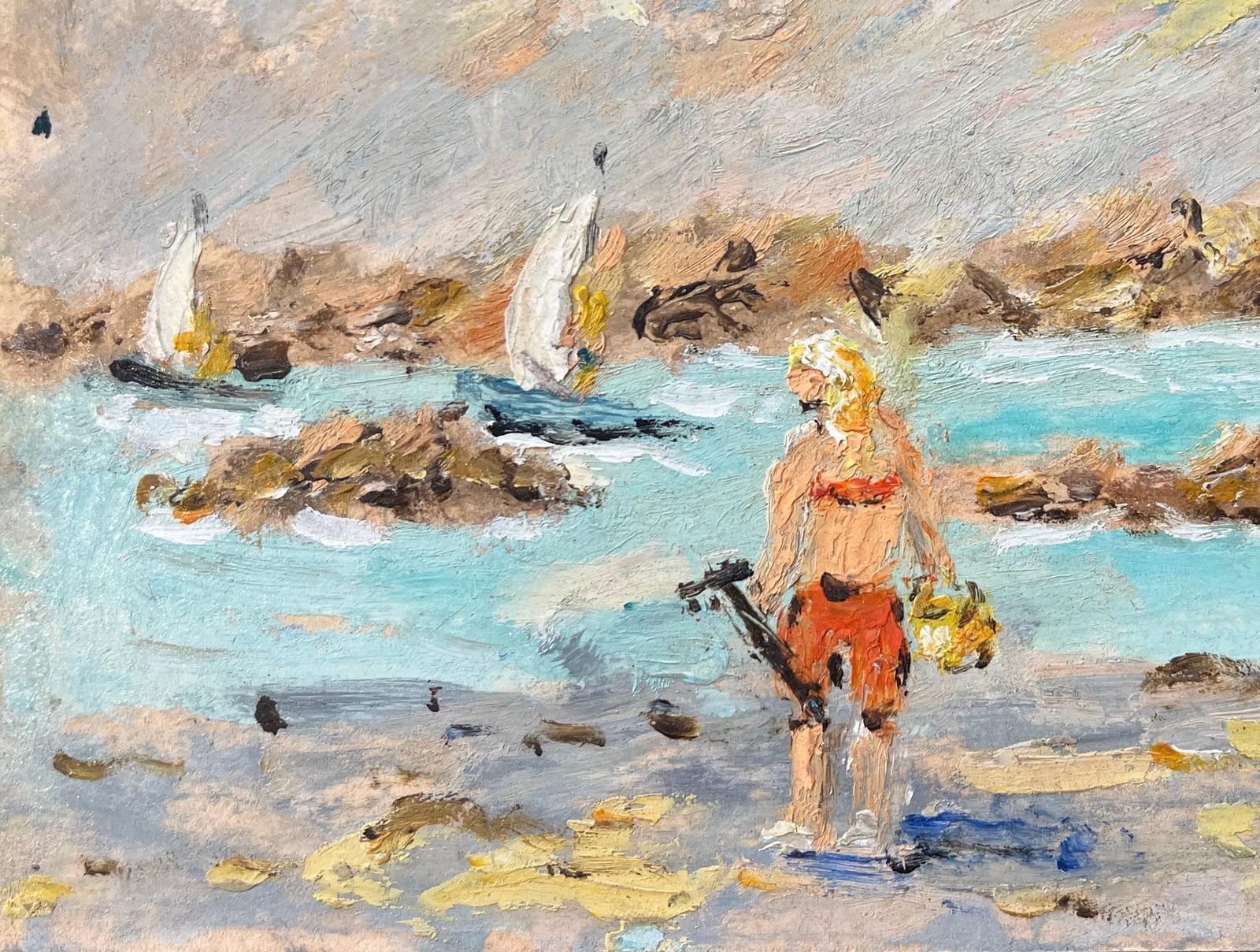Fanch Lelfrench Impressionist Oil Painting Of Coastal Scene At Saint Lunaire photo for sale