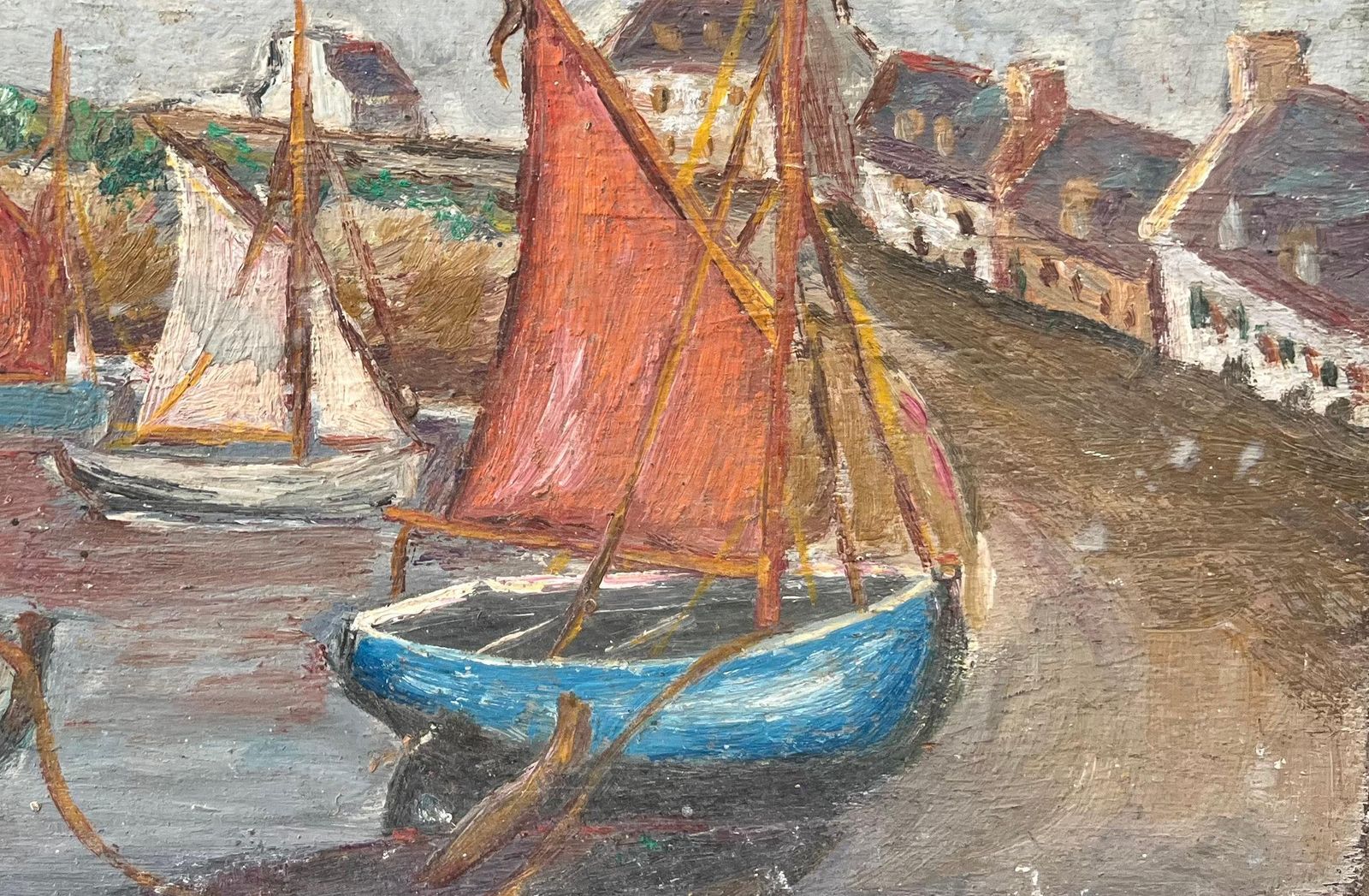 Fanch Lelfrench Impressionist Oil Painting Of Boats Anchored By A Tower On A Cloudy Day photo Art