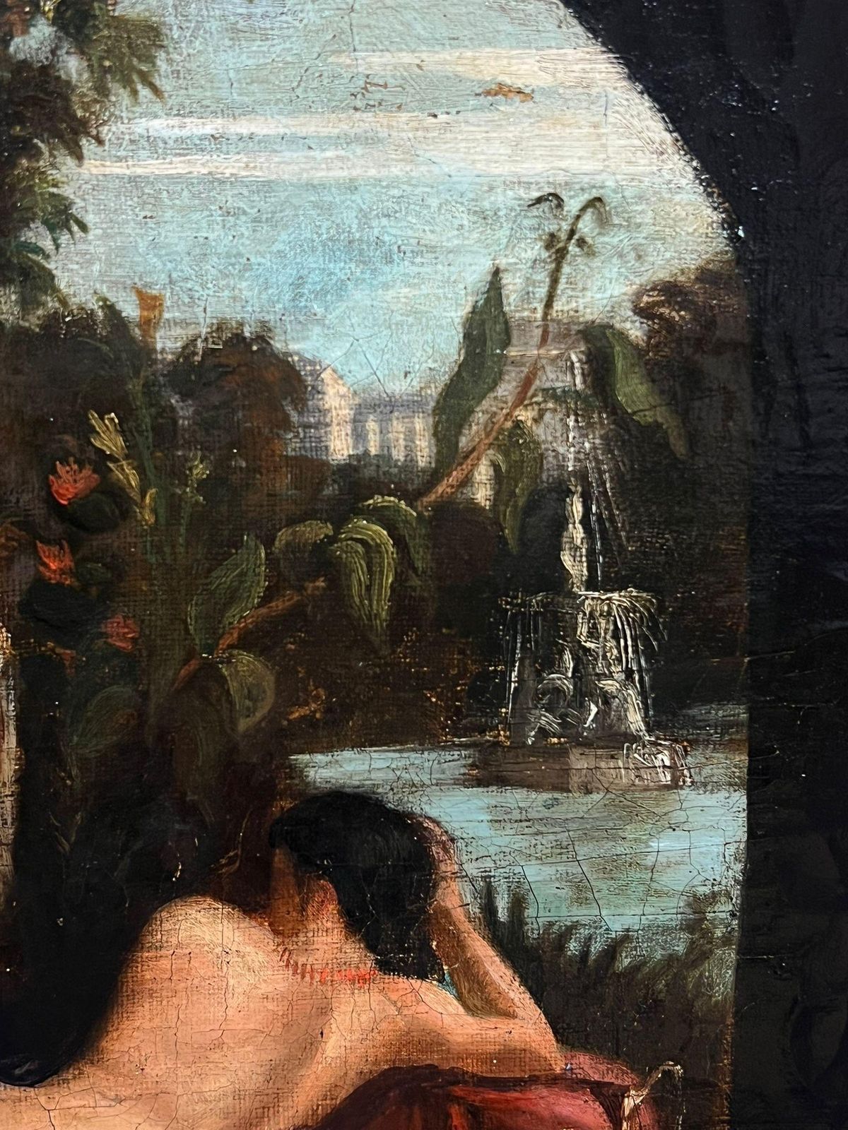 French School18th Century French Oil Artist Painting Nude Model Classical Garden Scene18th Century photo 1410.0