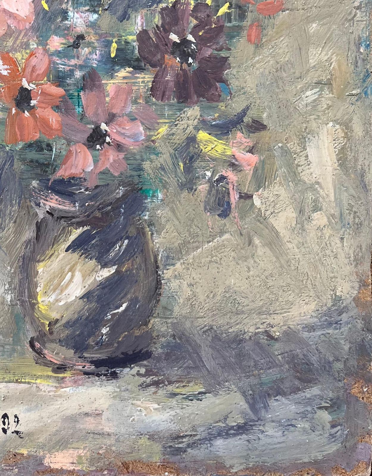 Fanch Lelfrench Impressionist Oil Painting Of Floral Still Life In Earthen Vase2002 photo vinterior
