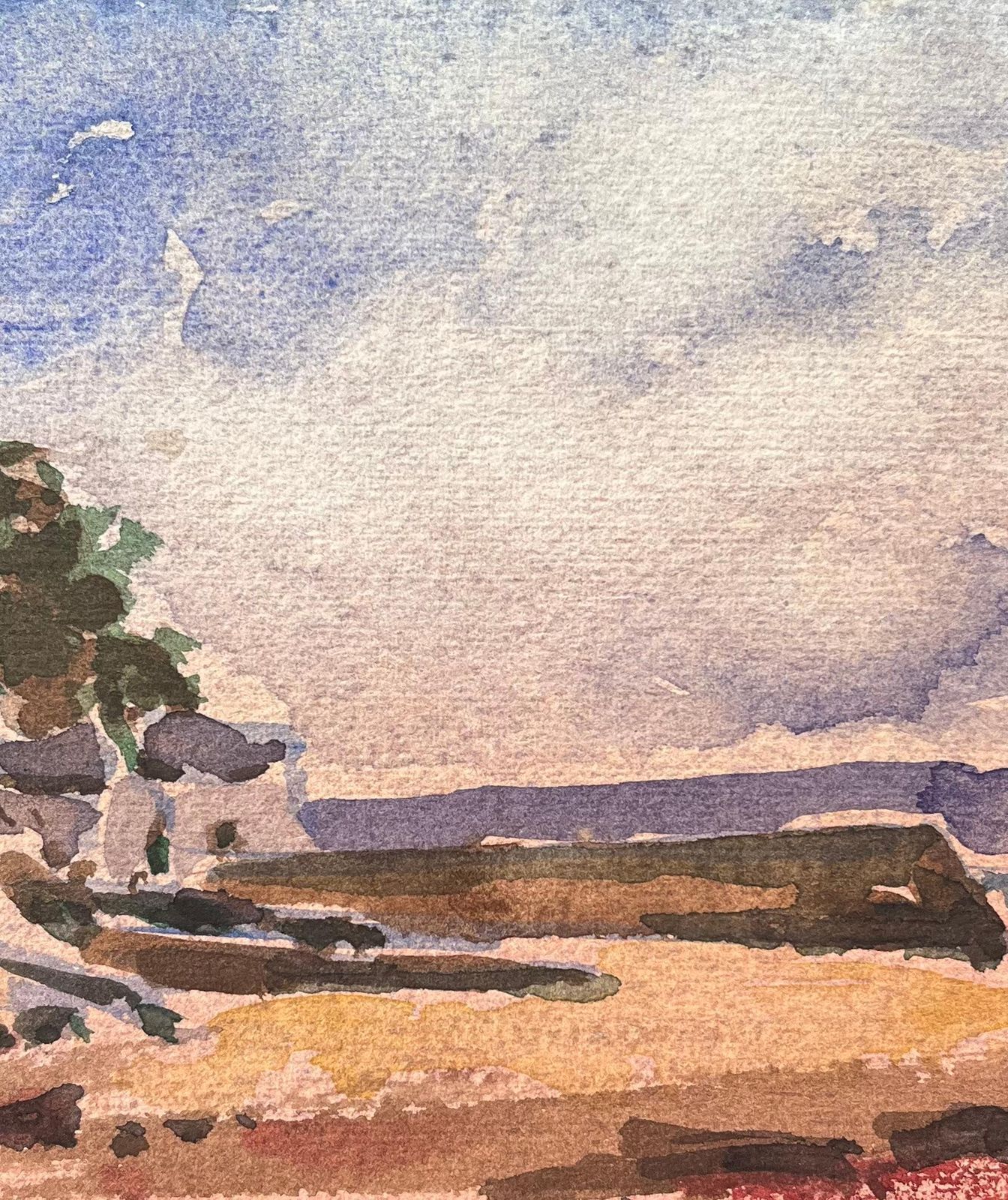 Maurice Mazeiliefrench Impressionist Watercolor Of Coastal Village With Bay At Low Tide photo 260.0