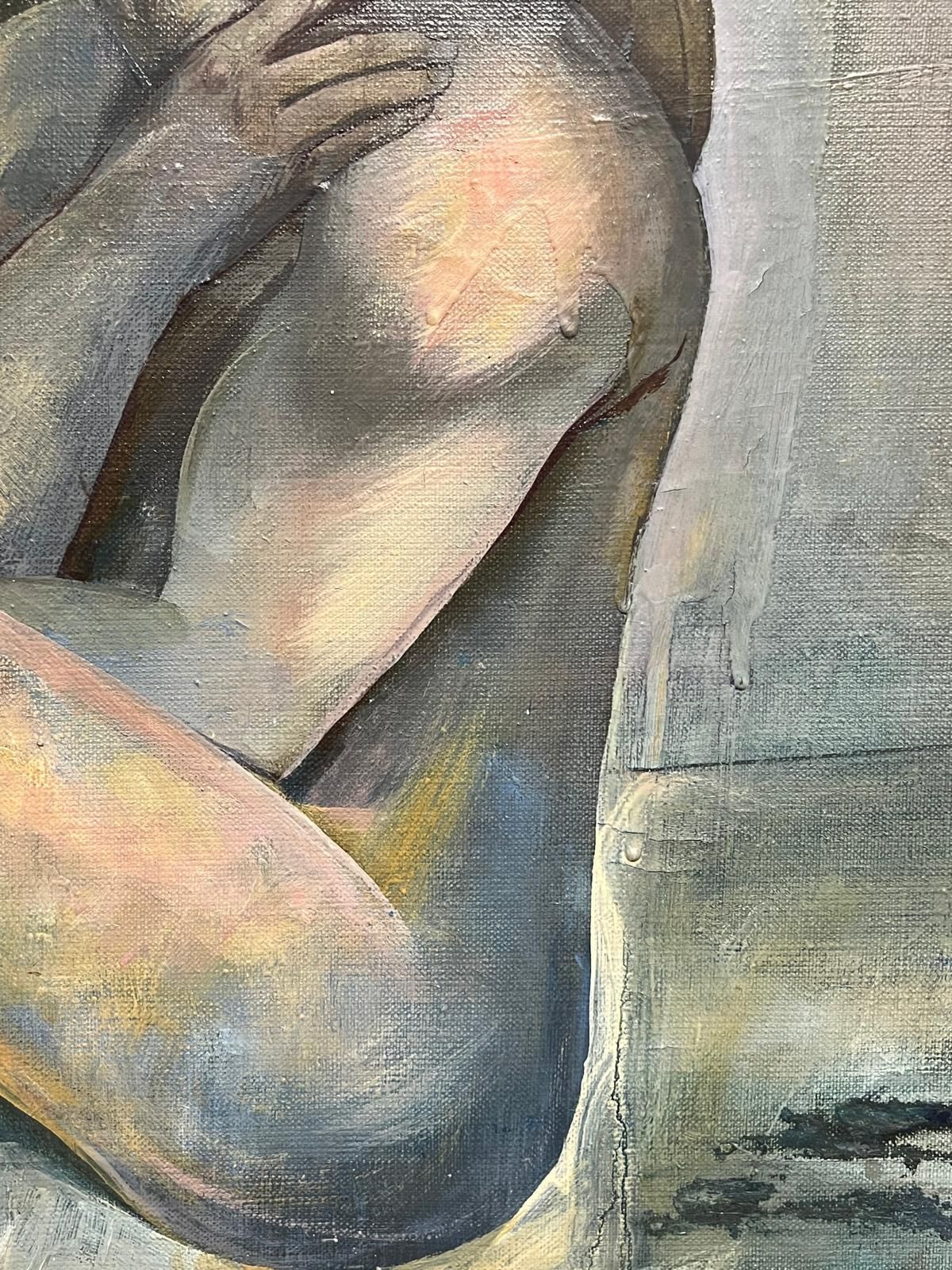 Russian Schoolrussian Modernist 20th Century Oil Painting Male Nudes In Embrace Abstractmid 20th Century photo 4843.0