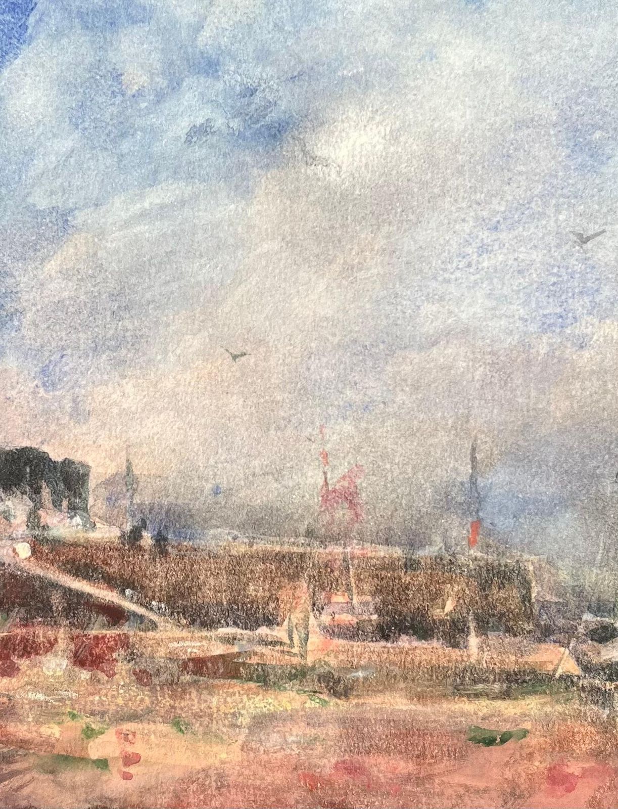 Maurice Mazeiliefrench Impressionist Watercolor Of Coastal Village Dock With Boats At Low Tide photo Art