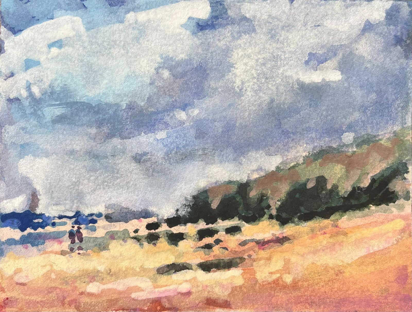 Maurice Mazeiliefrench Impressionist Watercolor Of A Coastal Landscape With Rolling Hills