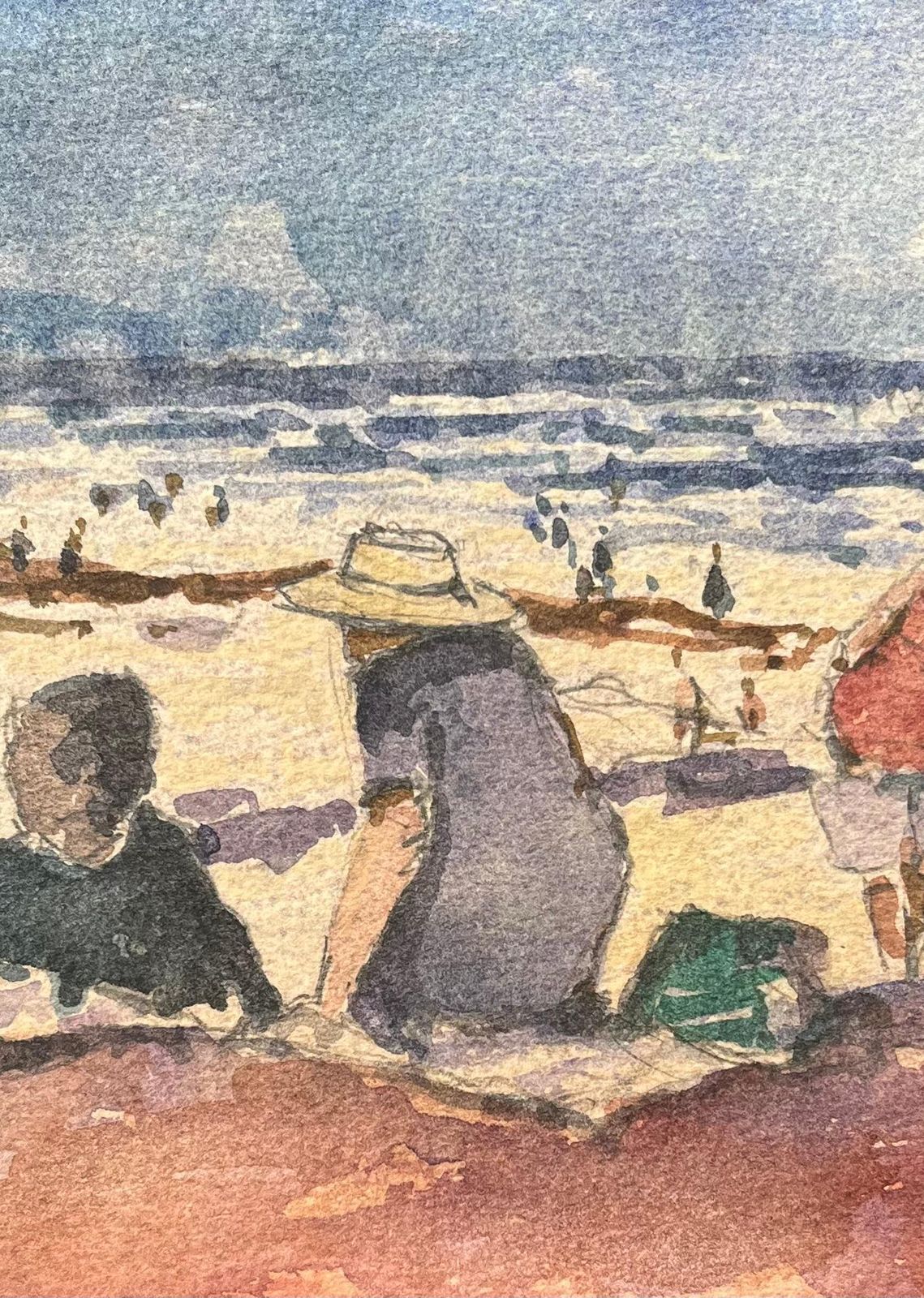 Maurice Mazeiliefrench Impressionist Watercolor Of Families Enjoying A Day At The Beach photo Art