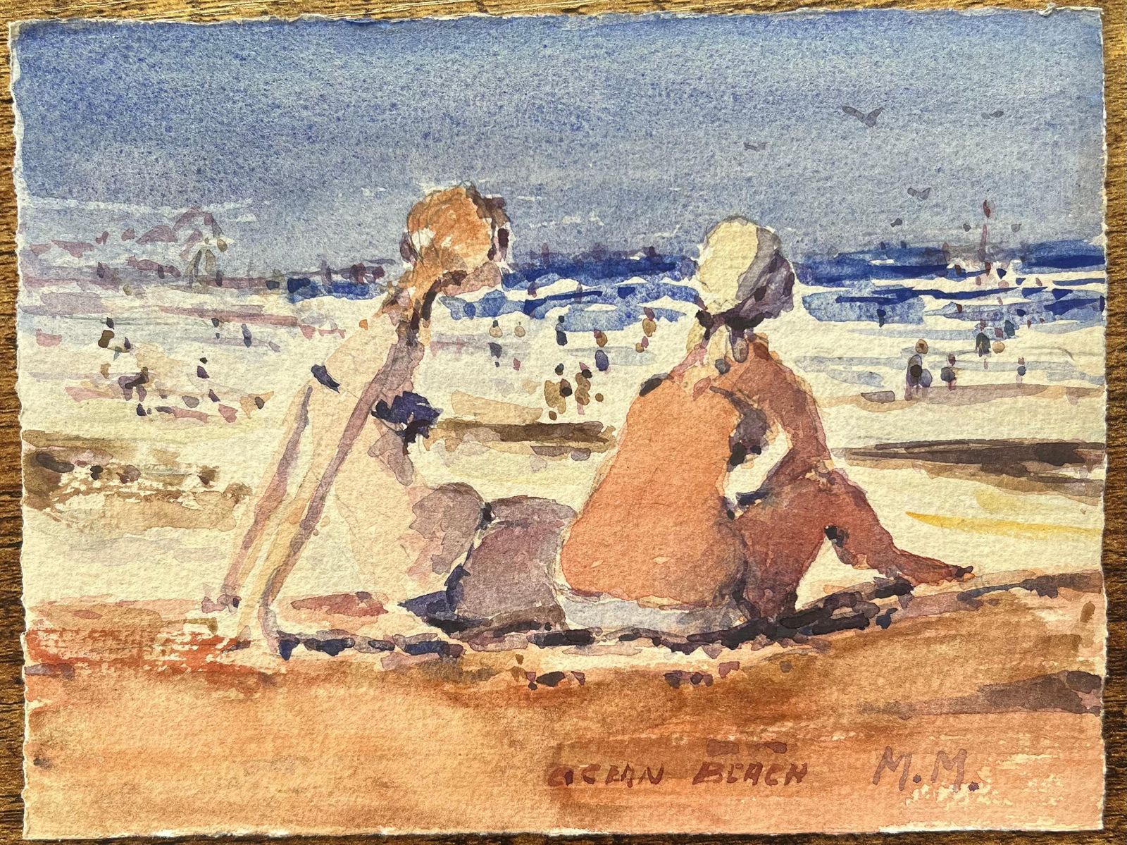 Maurice Mazeiliefrench Impressionist Watercolor Of Figures Relaxing On Ocean Beach photo furniture
