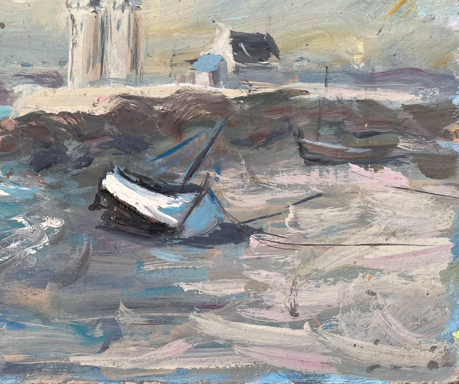 Fanch Lelfrench Impressionist Oil Painting Of A Lighthouse Perched On A Rocky Outcrop photo for sale