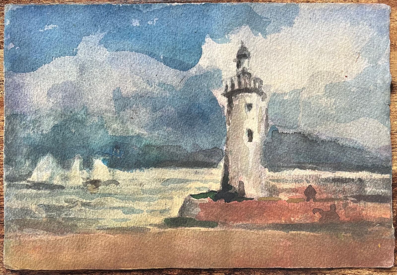 Maurice Mazeiliefrench Impressionist Watercolor Of Coastal Lighthouse Scene photo furniture