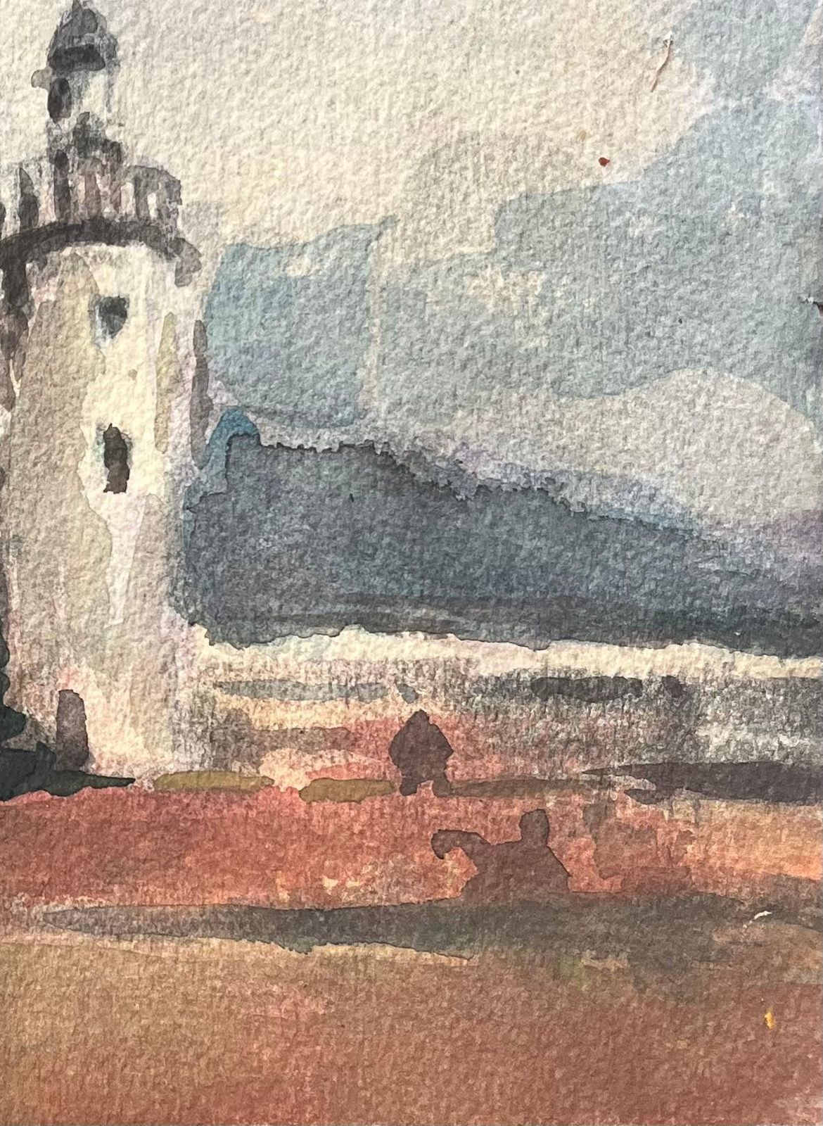 Maurice Mazeiliefrench Impressionist Watercolor Of Coastal Lighthouse Scene photo for sale