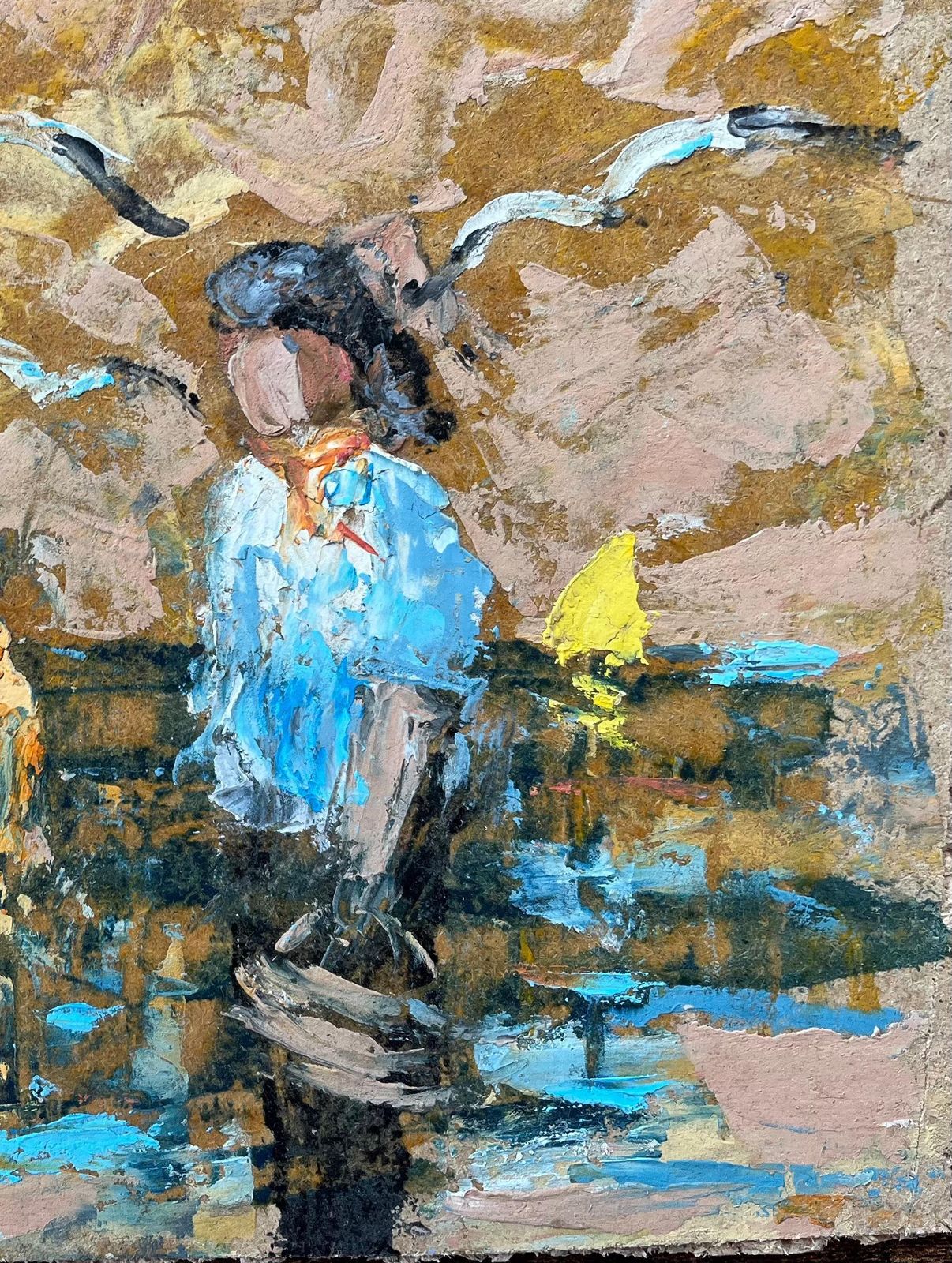 Fanch Lelfrench Impressionist Oil Painting Of Seaside Gathering With Fishermen And Child photo for sale