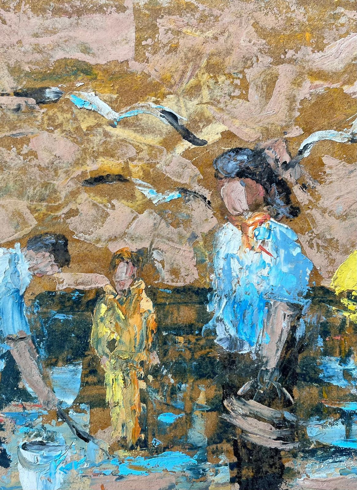 Fanch Lelfrench Impressionist Oil Painting Of Seaside Gathering With Fishermen And Child photo Art