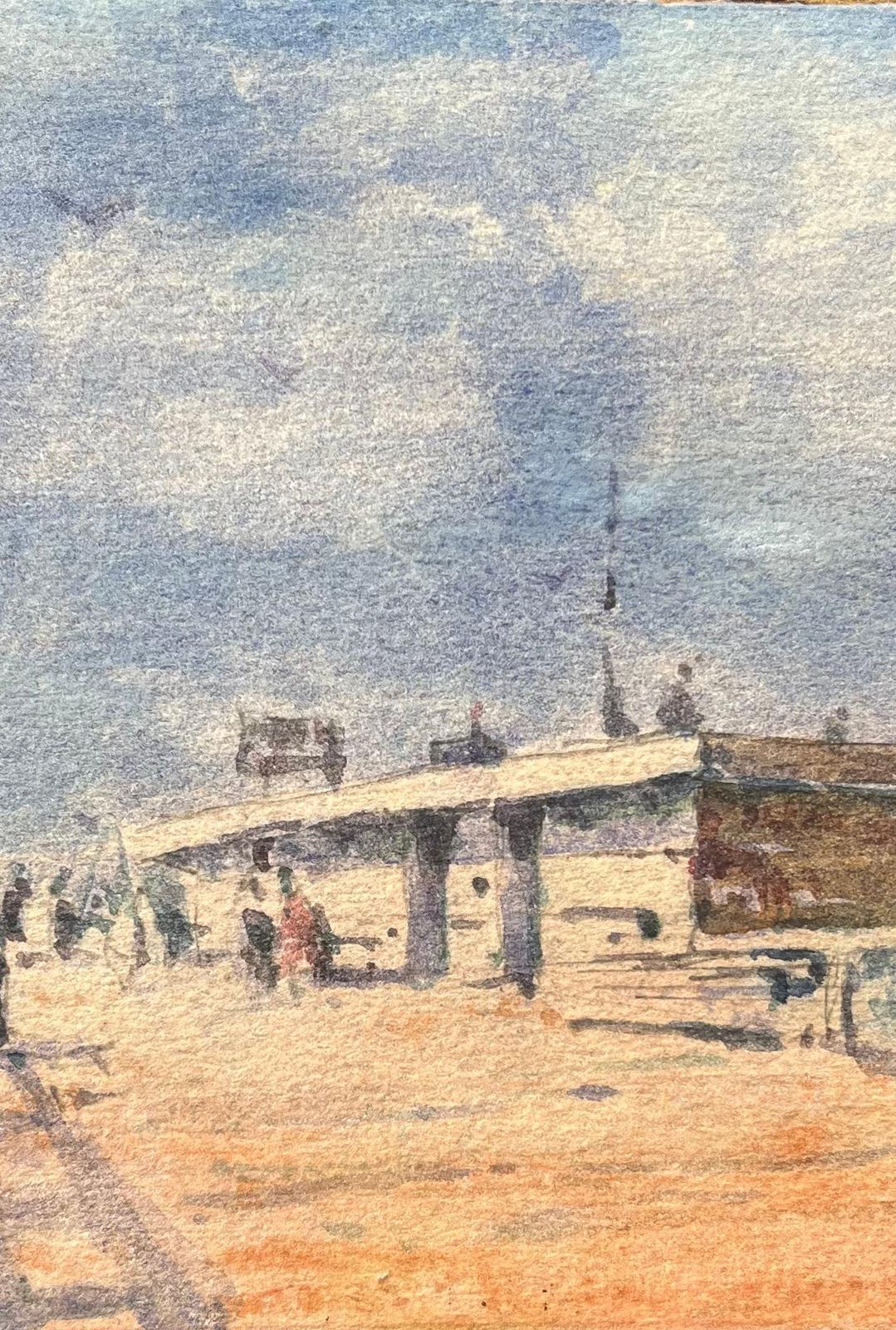 Maurice Mazeiliefrench Impressionist Watercolor Of A Pier With Figures On A Sunny Day photo Art