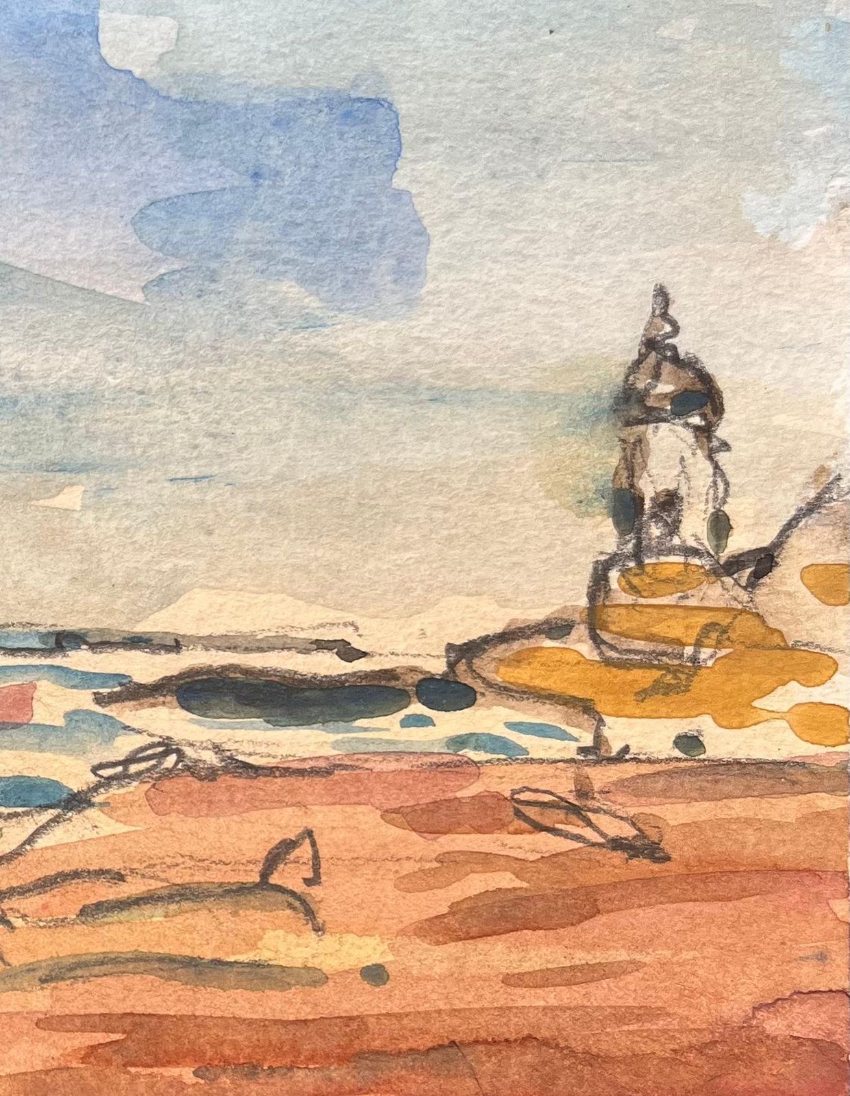 Maurice Mazeiliefrench Impressionist Watercolor Of Coastal Scene With Lighthouse photo for sale